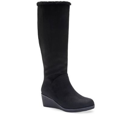 Aerosoles Suede Furlined Tall-Shaft Wedge Boots -Binocular