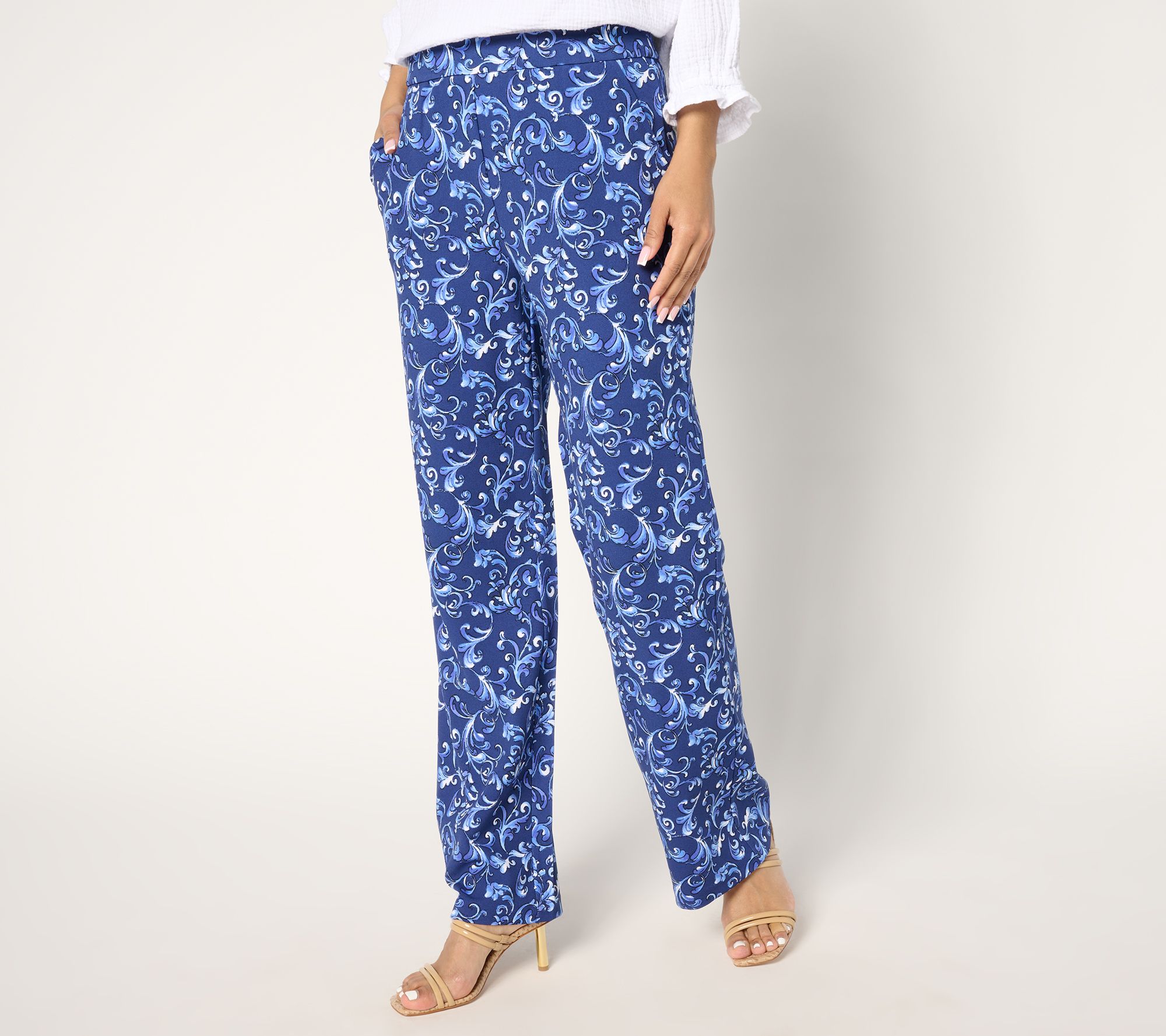 "As Is" Isaac Mizrahi Live! Petite Printed Scuba Crepe Straight Pants