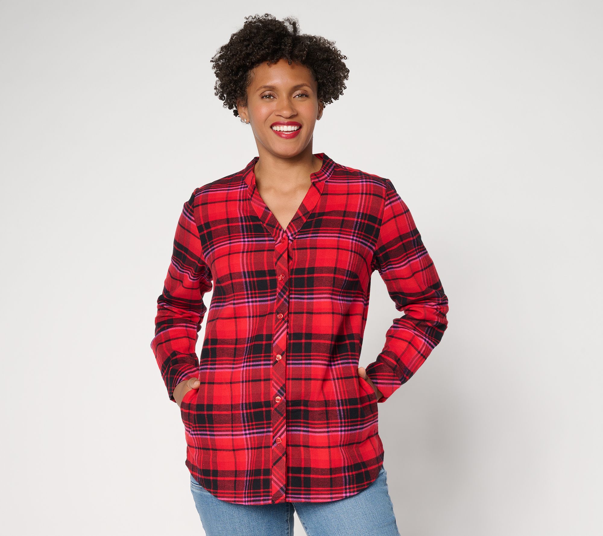 Joan Rivers Double Brushed Flannel Boyfriend Roll-Tab Shirt