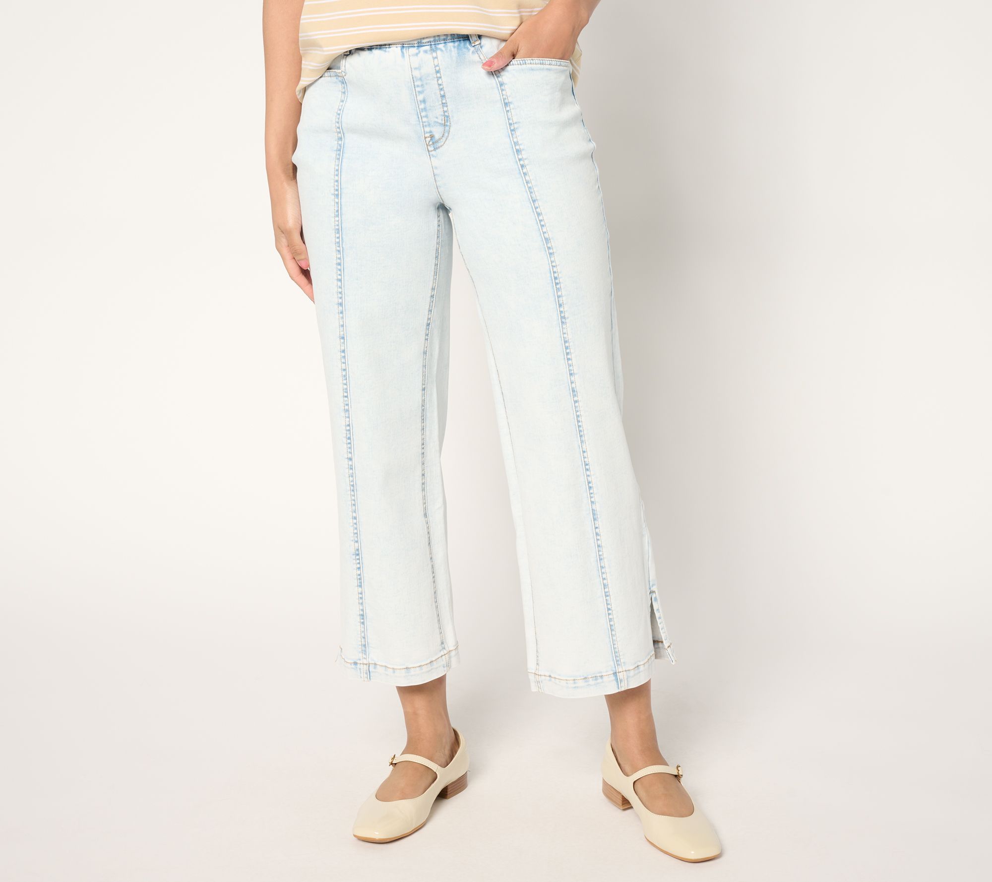 "As Is" Isaac Mizrahi Live! Petite Indigo True Denim Crop Wide Leg Jeans