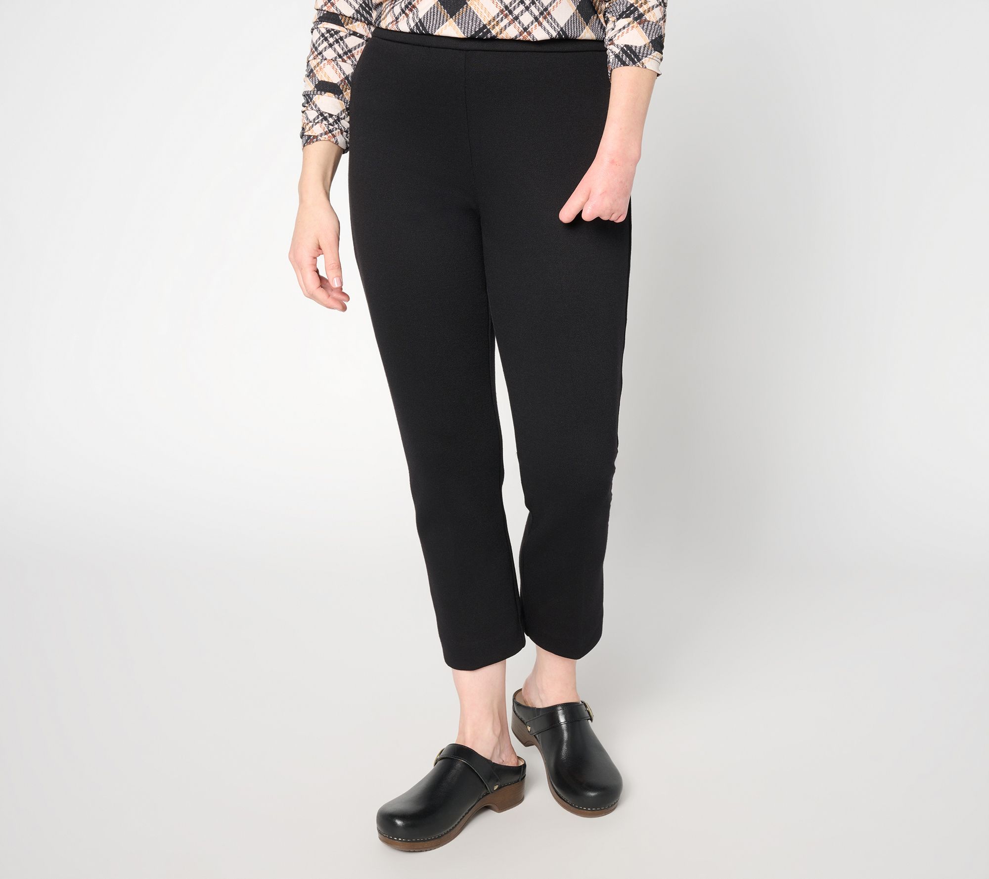 Susan Graver Petite Pique Knit Slim Leg Crop Pant