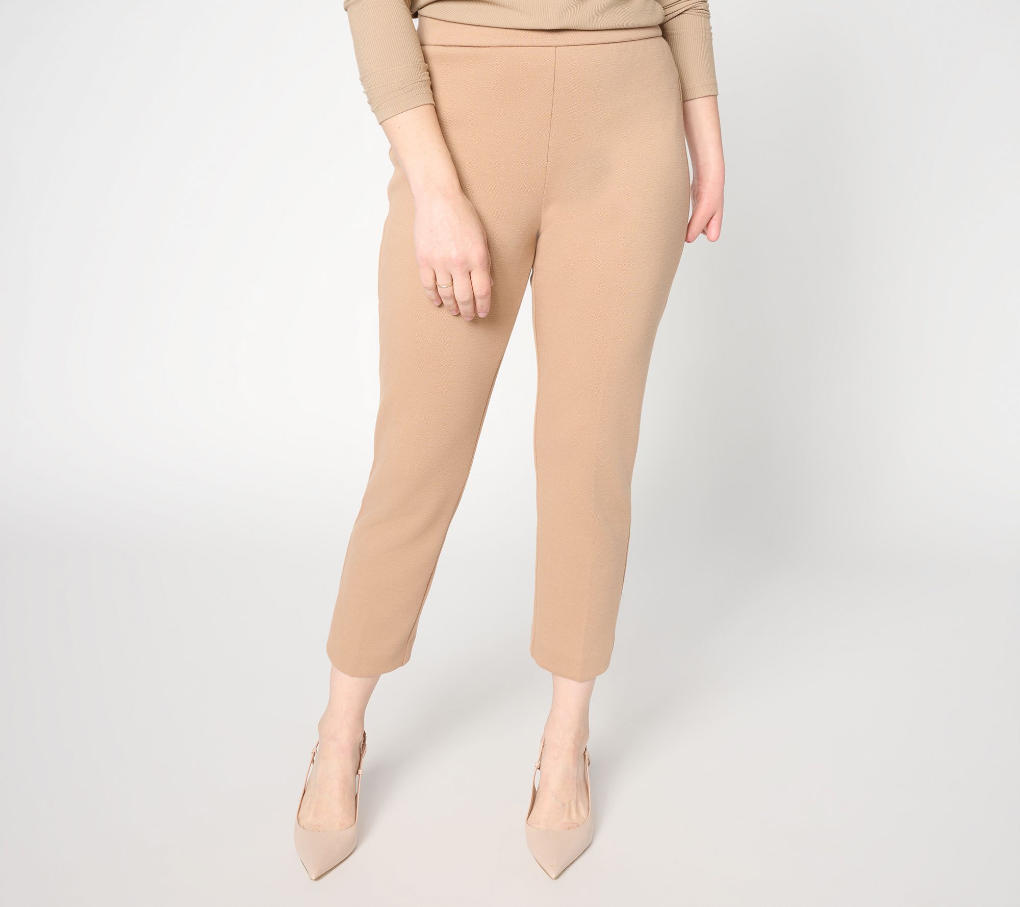 Susan Graver Petite Pique Knit Slim Leg Crop Pant