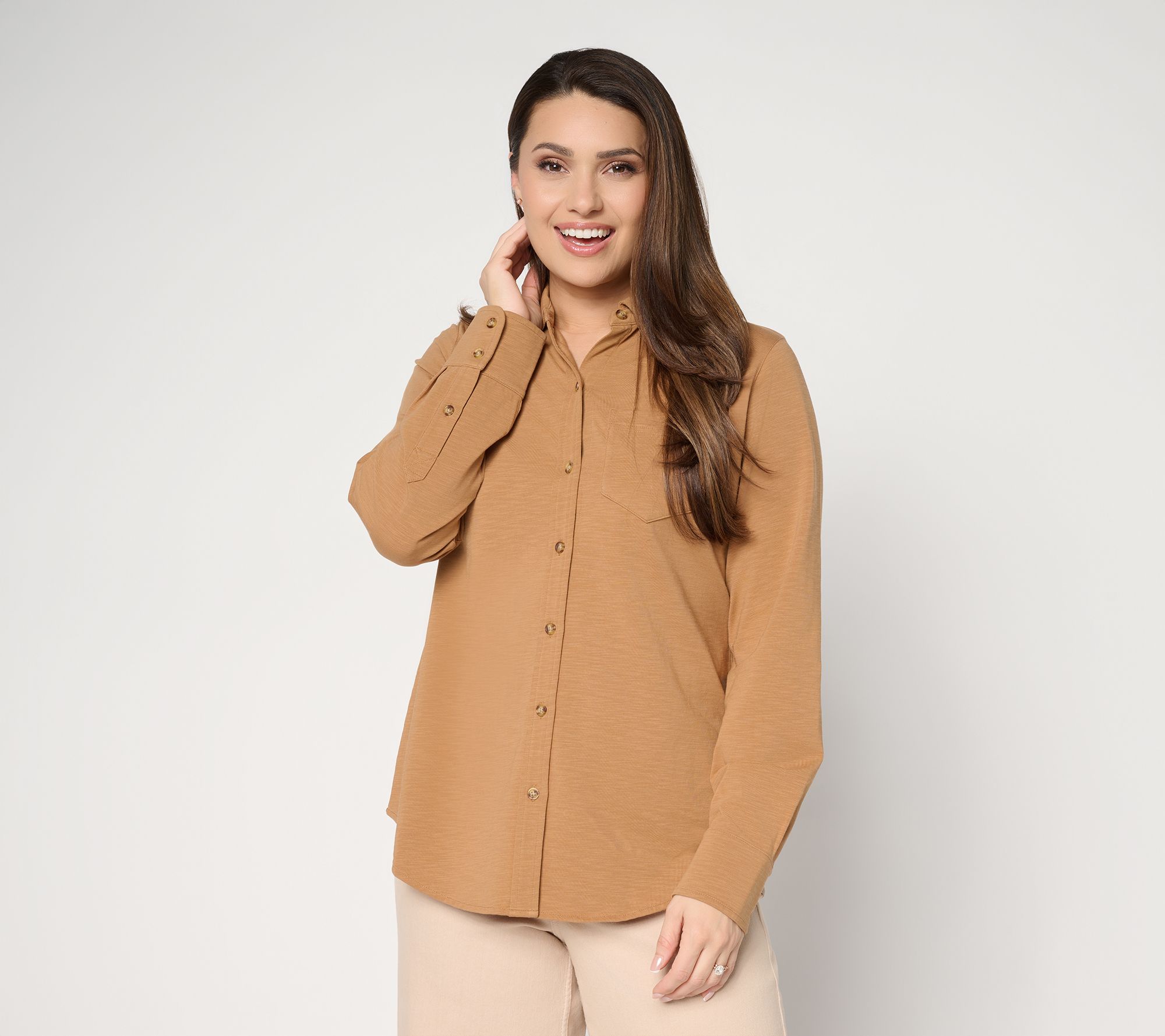 Ree by the Pioneer Woman Slub Jersey Button Front Long Sleeve Top