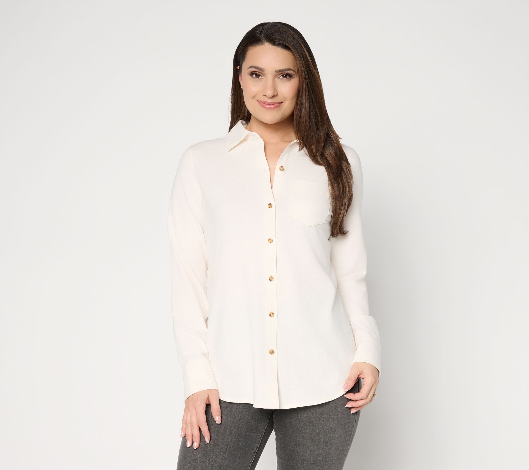 Ree by the Pioneer Woman Slub Jersey Button Front Long Sleeve Top