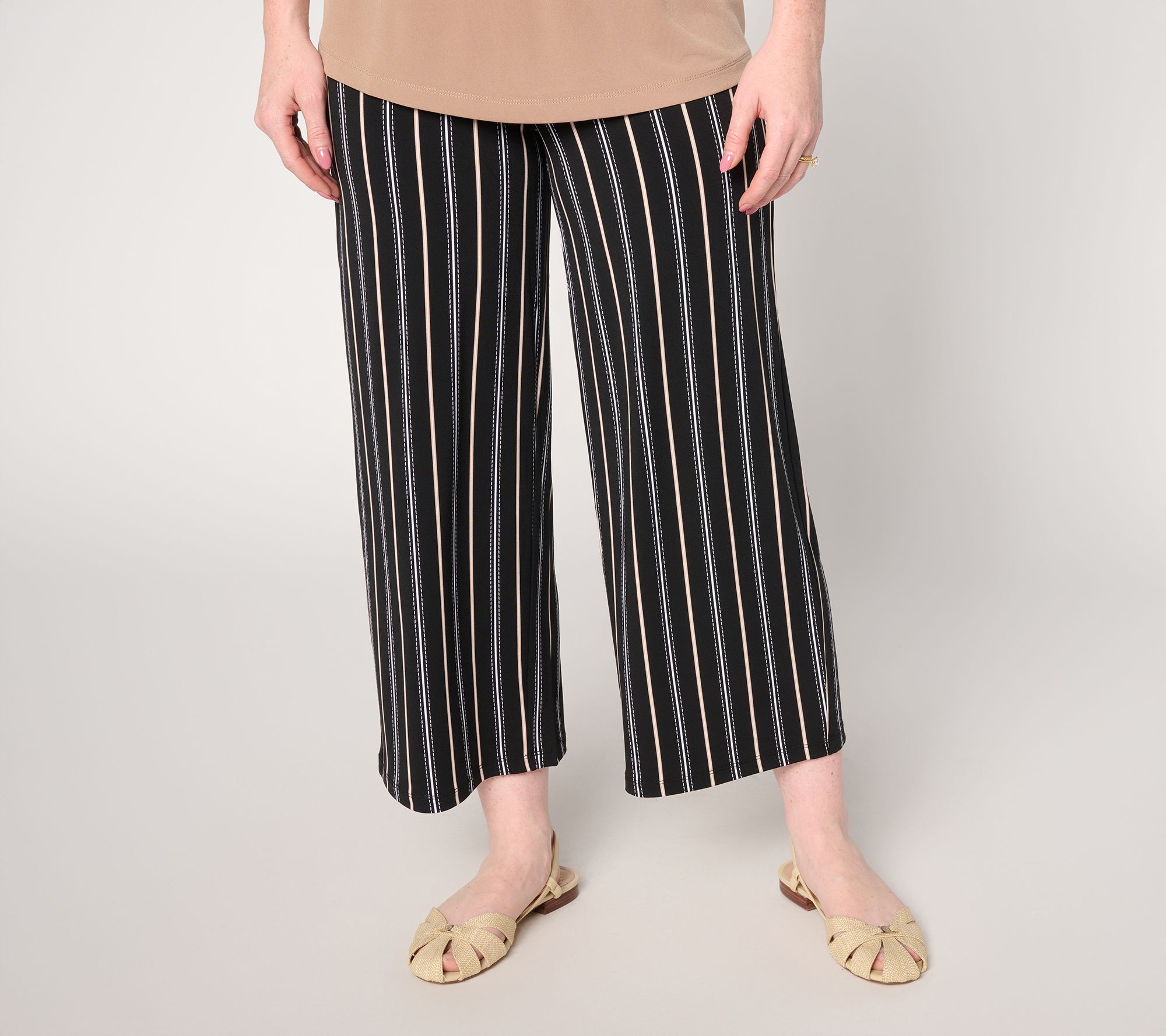 Susan Graver Petite Printed Liquid Knit Wide-Leg Crop Pant