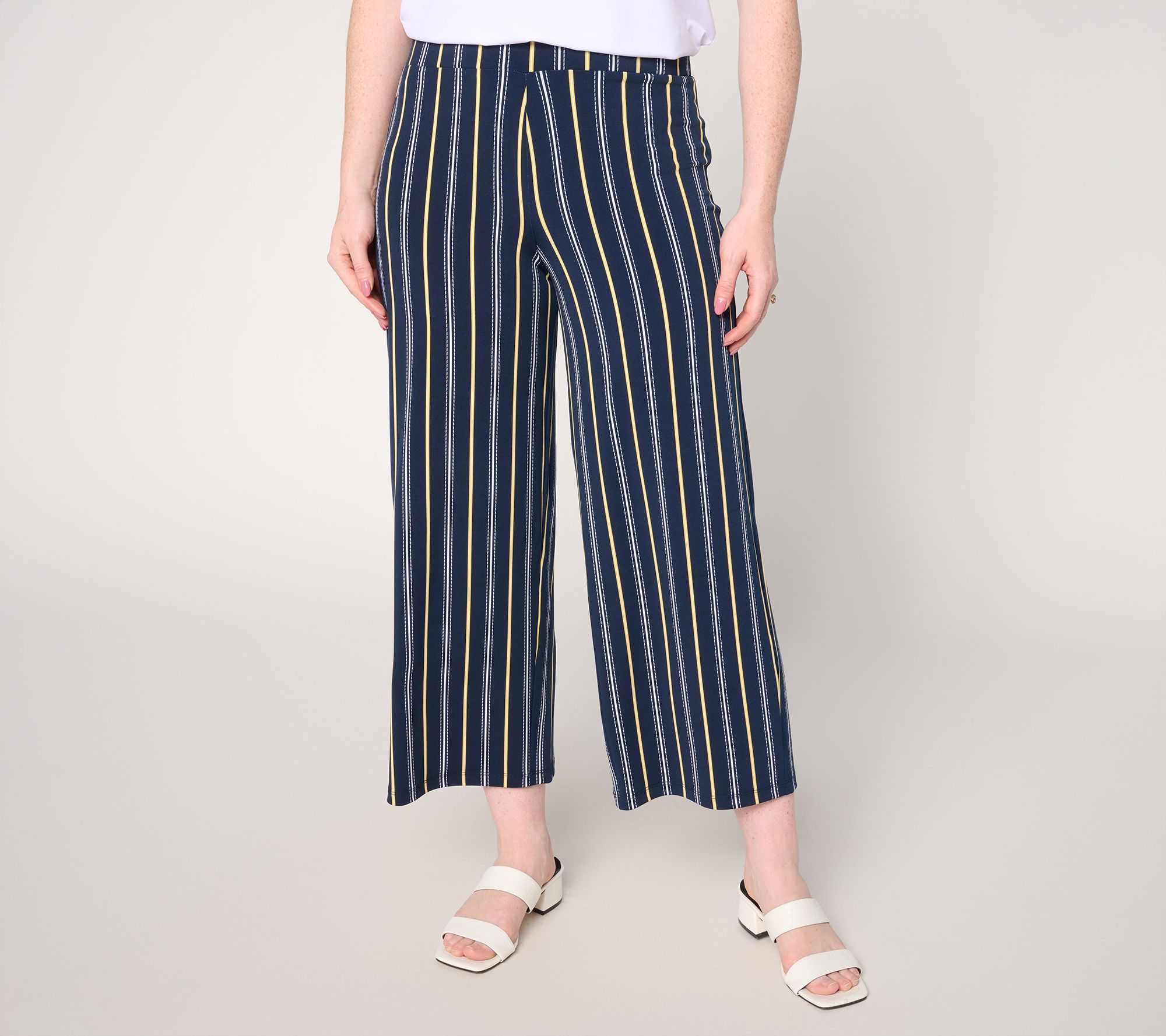 Susan Graver Petite Printed Liquid Knit Wide-Leg Crop Pant