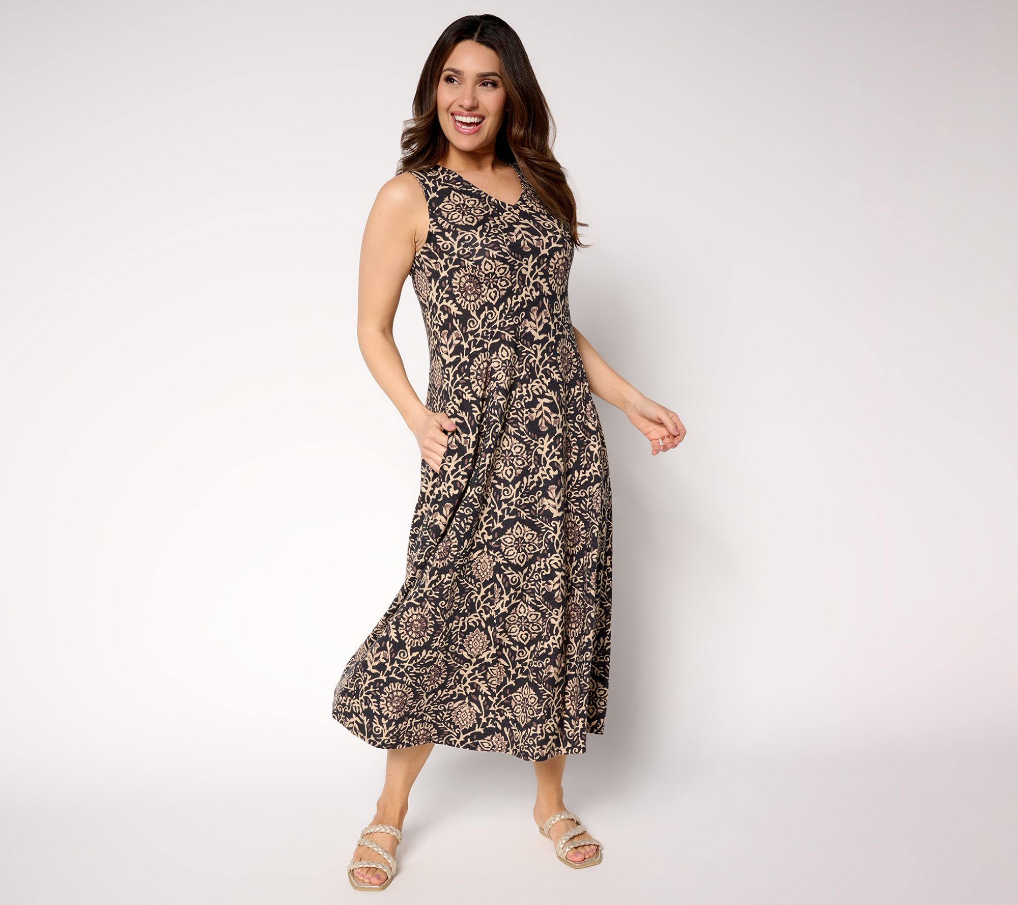 "As Is" Denim & Co. Canyon Retreat Petite Slub Jersey Midi Dress