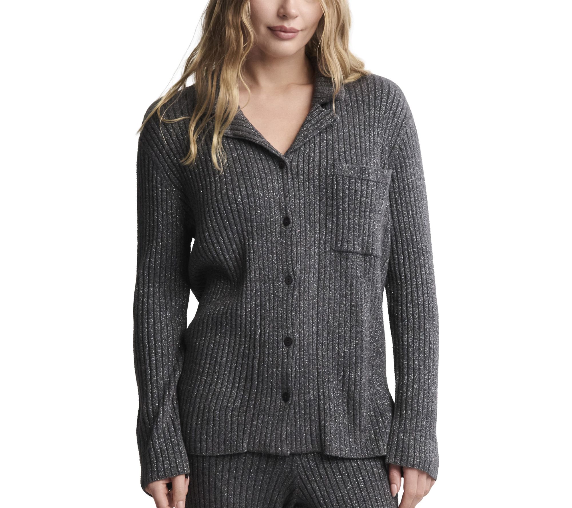 Barefoot Dreams CCUL Lurex Rib Button Front Shirt