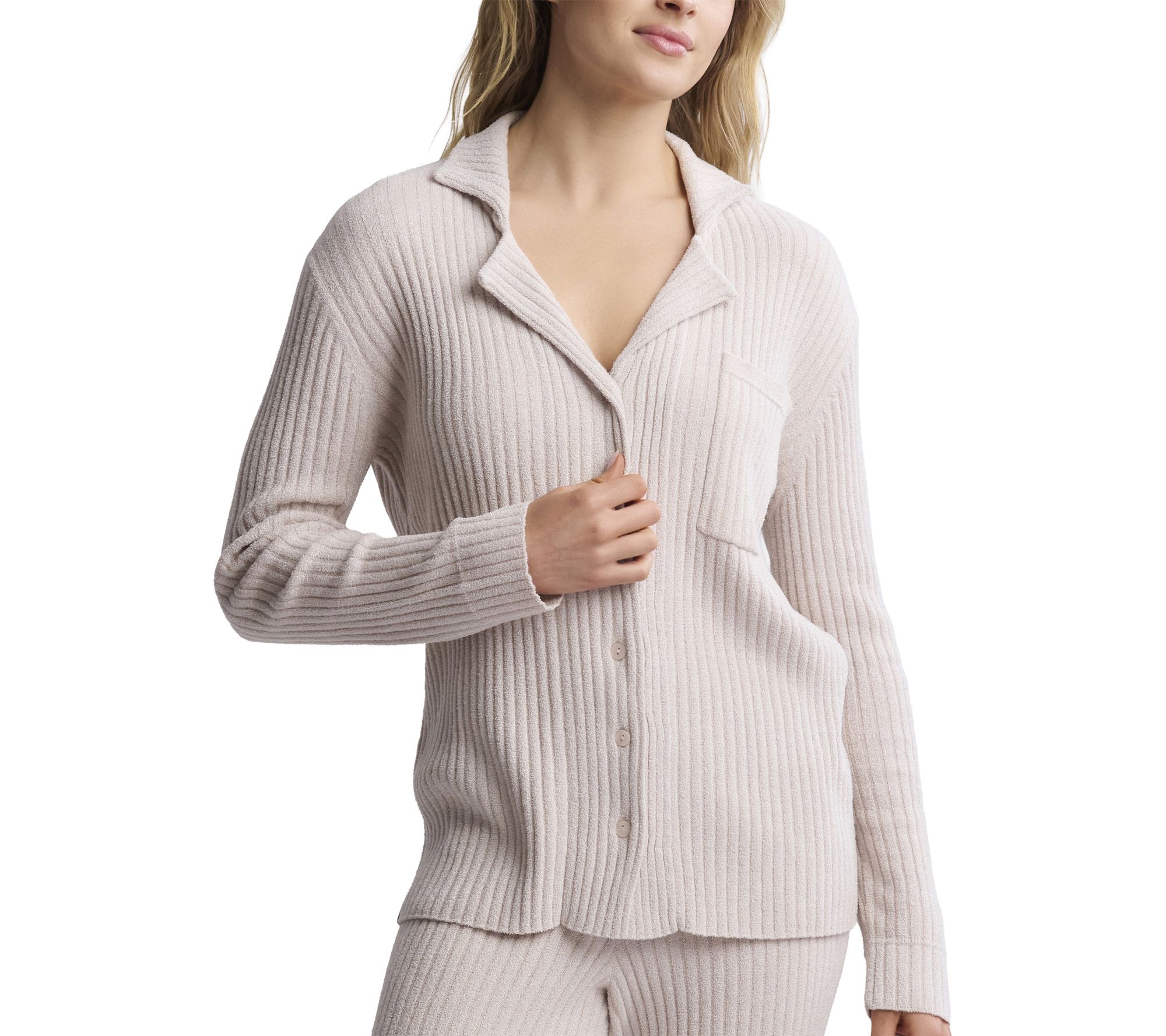 Barefoot Dreams CCUL Lurex Rib Button Front Shirt