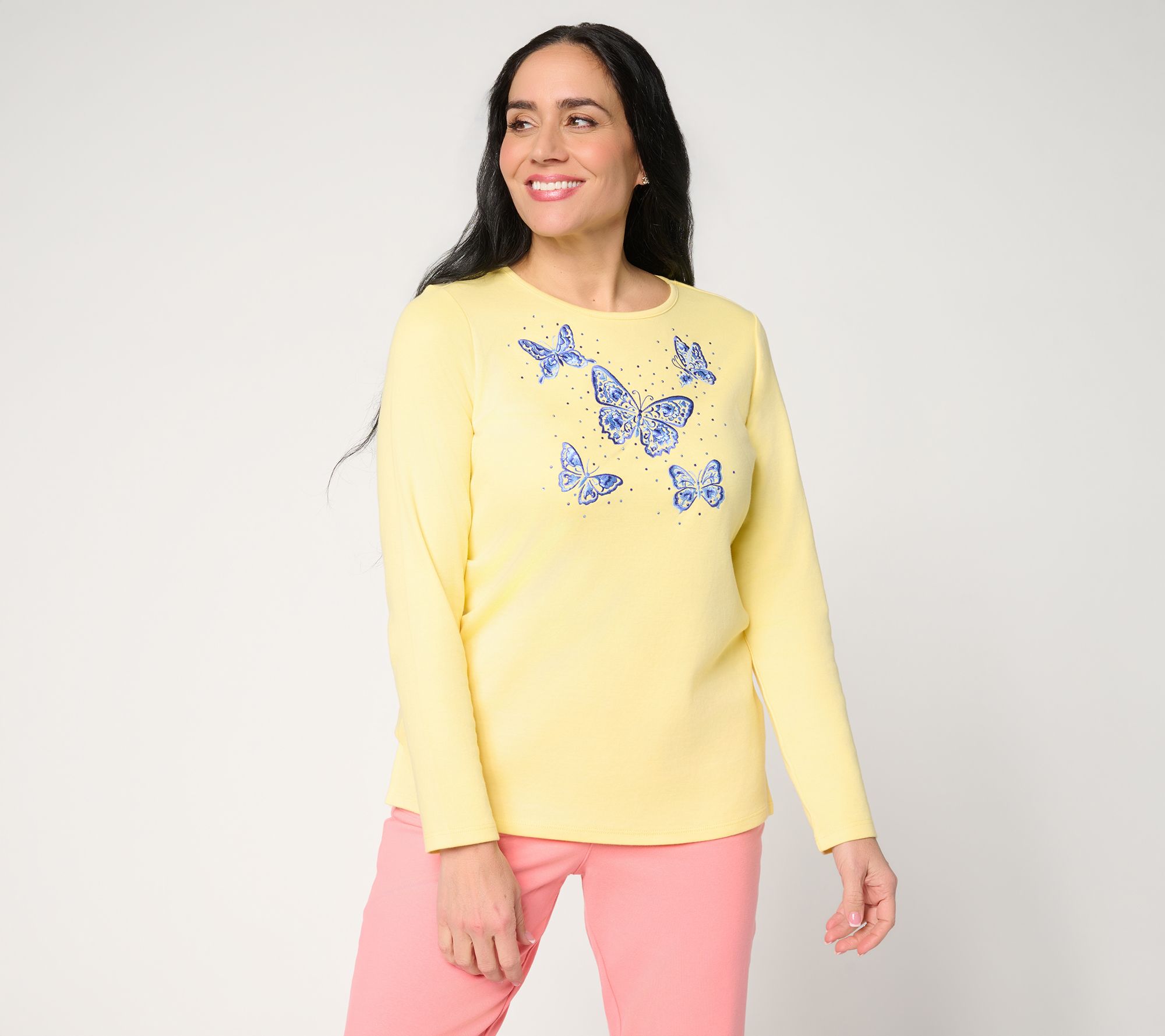 Quacker Factory Chinoiserie Butterflies Long Sleeve Top