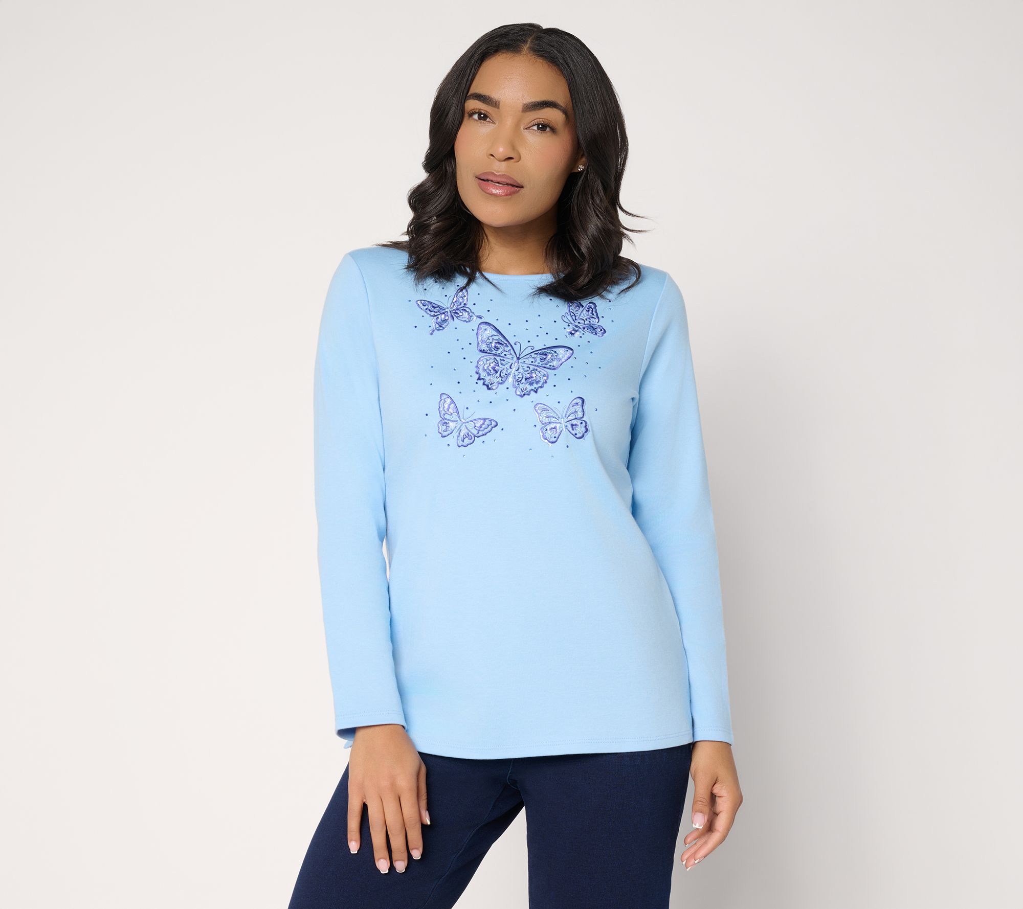 Quacker Factory Chinoiserie Butterflies Long Sleeve Top