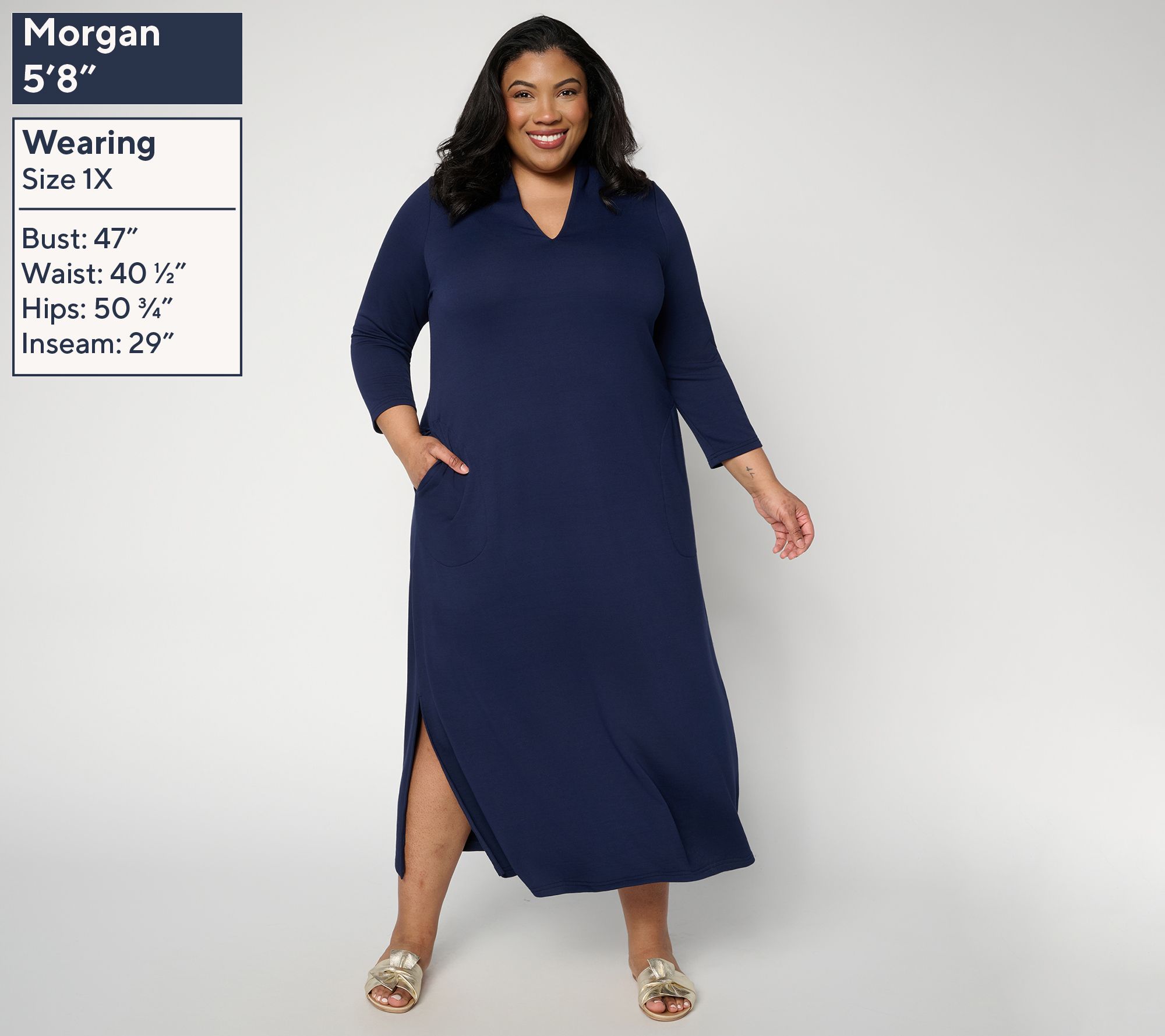 Brandis Dress Out Loud Acquitted Knit 3/4 Sleeve Pet Maxi Dress | QVC