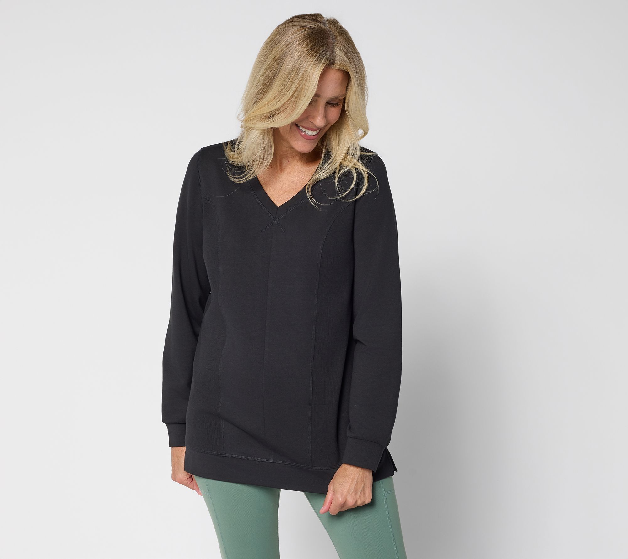 "As Is" Denim & Co. Active Reg French Terry Rib Mix Tunic