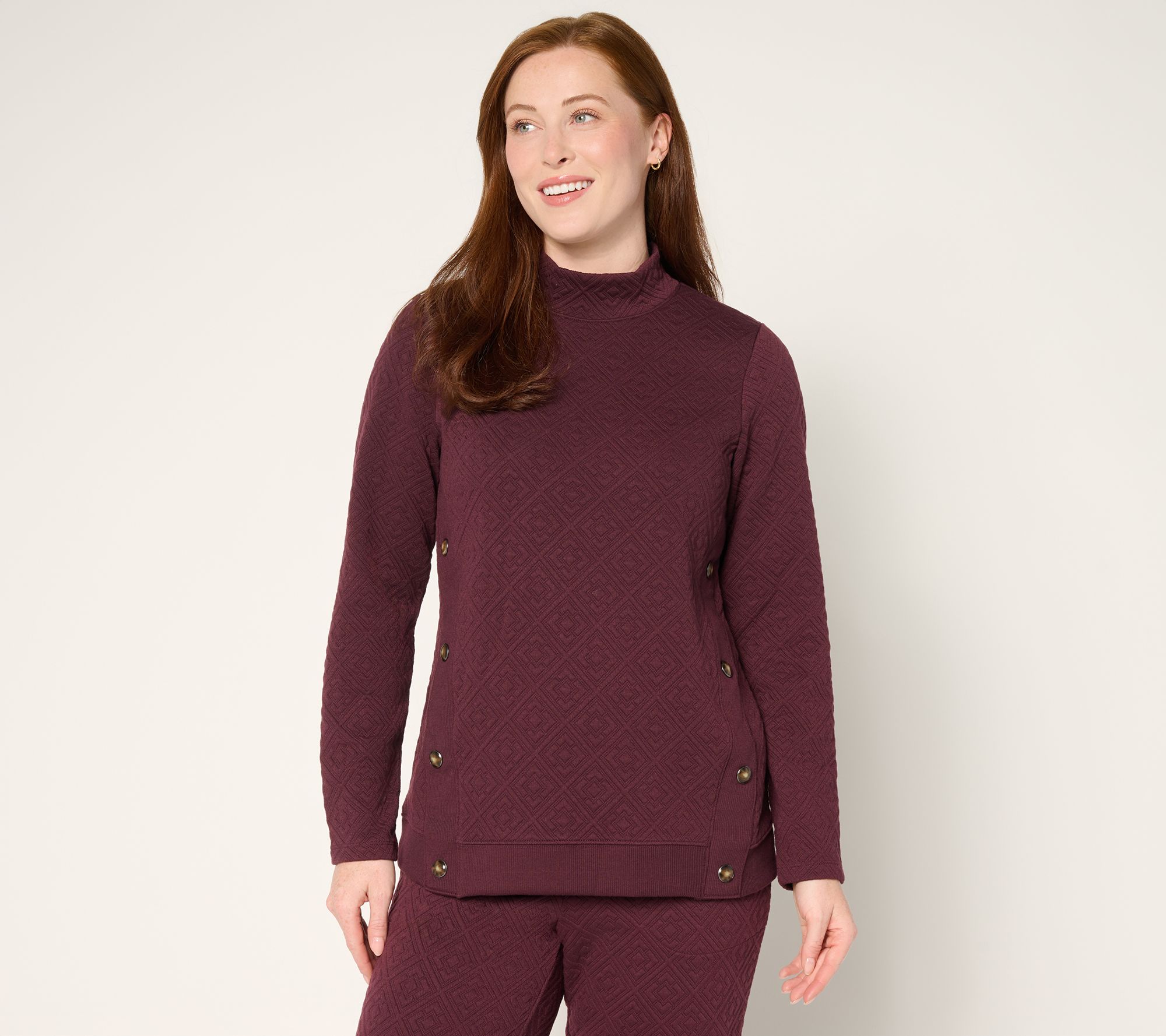 "As Is" Denim & Co. Active Patterned Jacquard Mock Neck Top