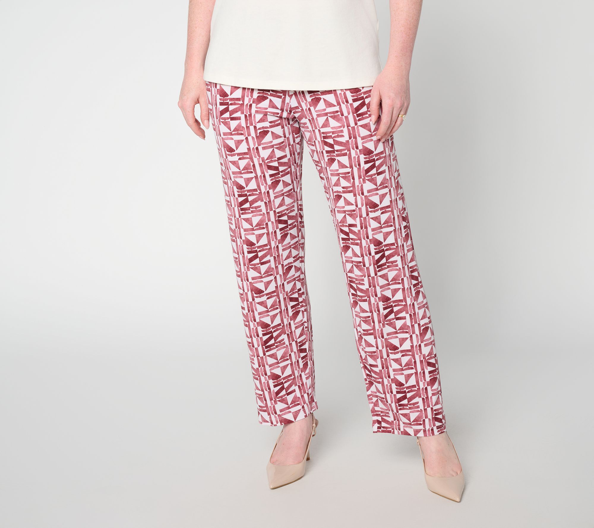 Susan Graver Petite Printed Liquid Knit No Side Seam Ankle Pant