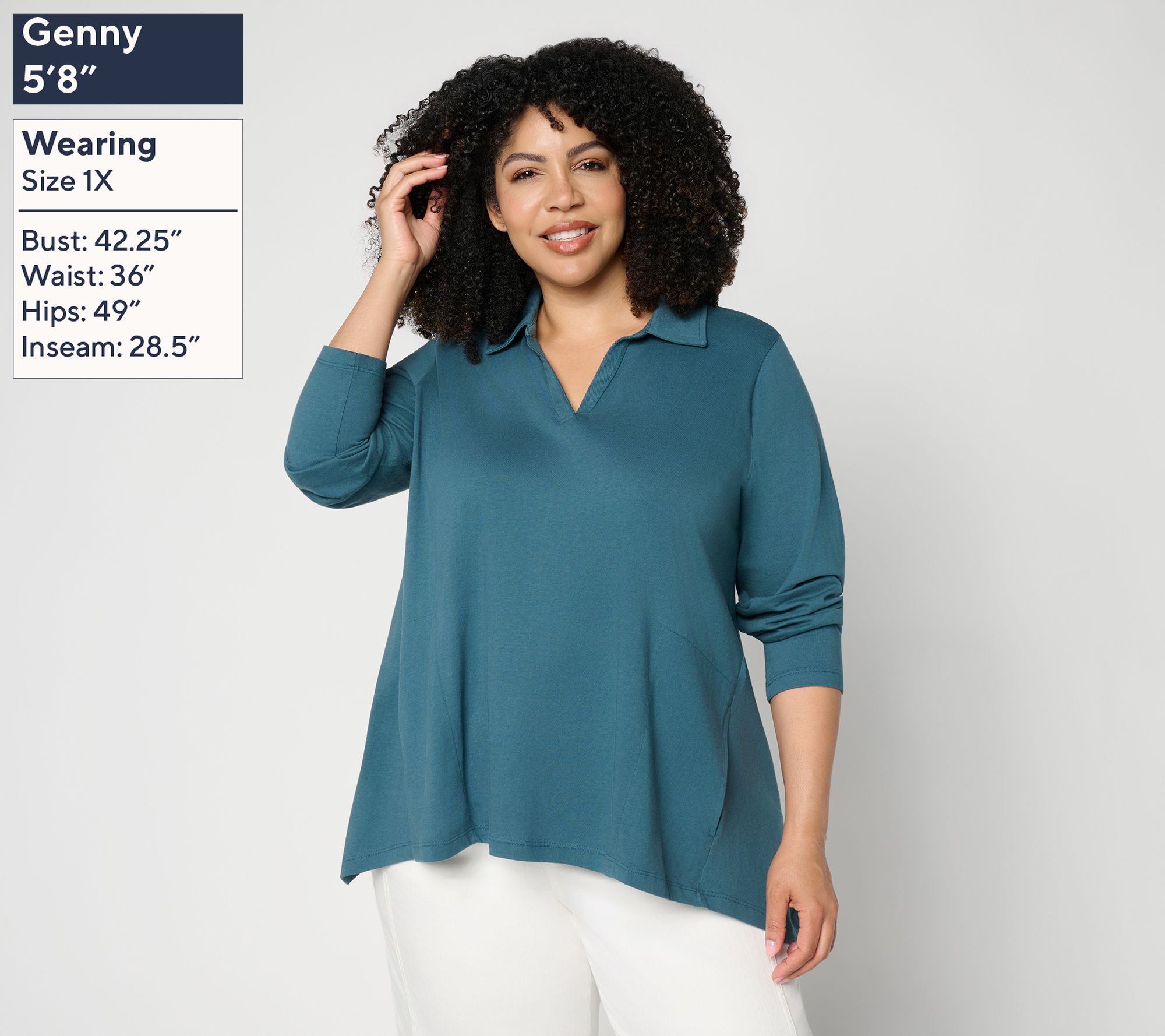 LOGO by Lori Goldstein Cotton Knit Polo Shirt with Sharkbite Hem | QVC