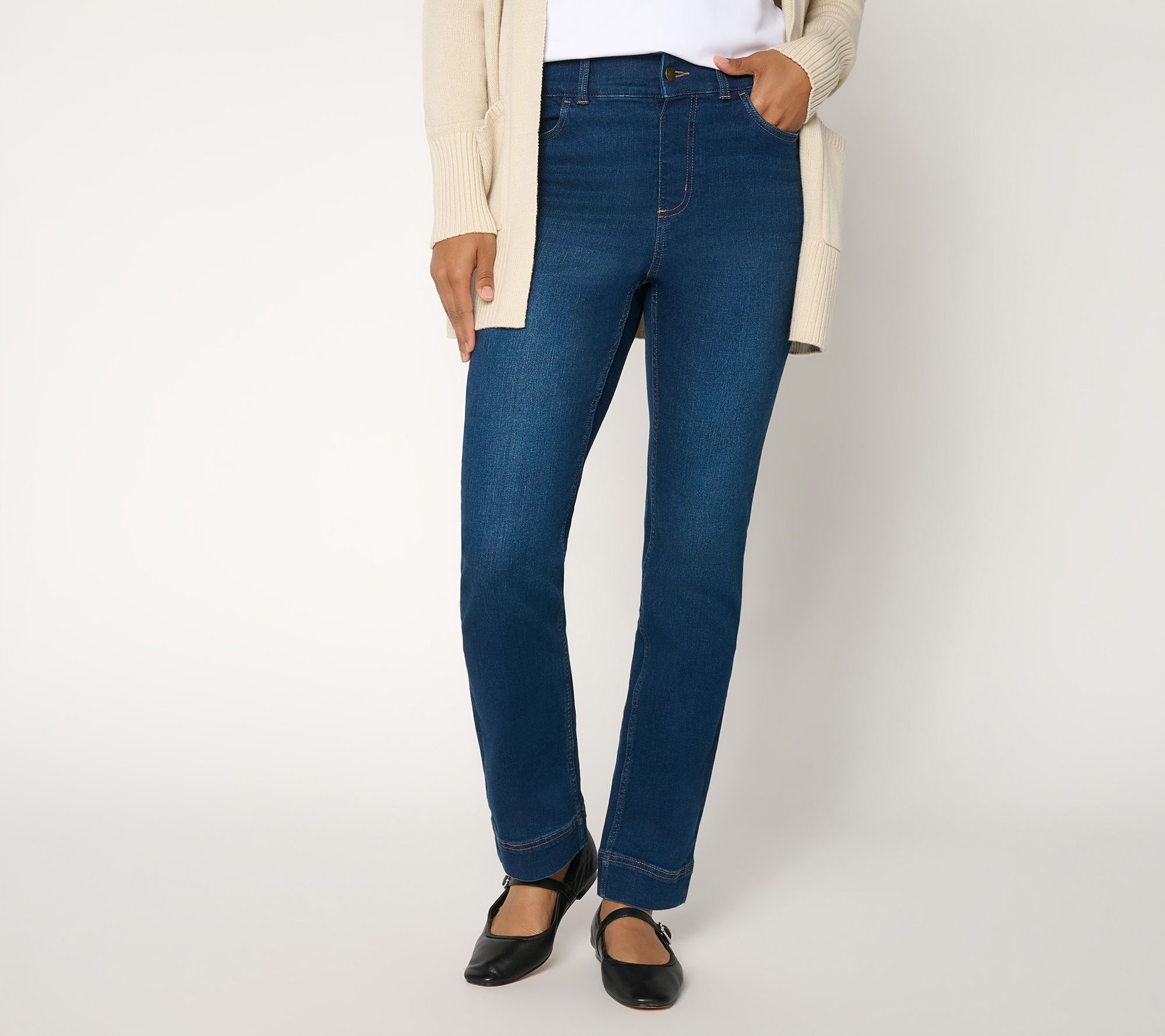  Denim & Co. Pet Indigo So Soft Denim Straight- Leg Jeans