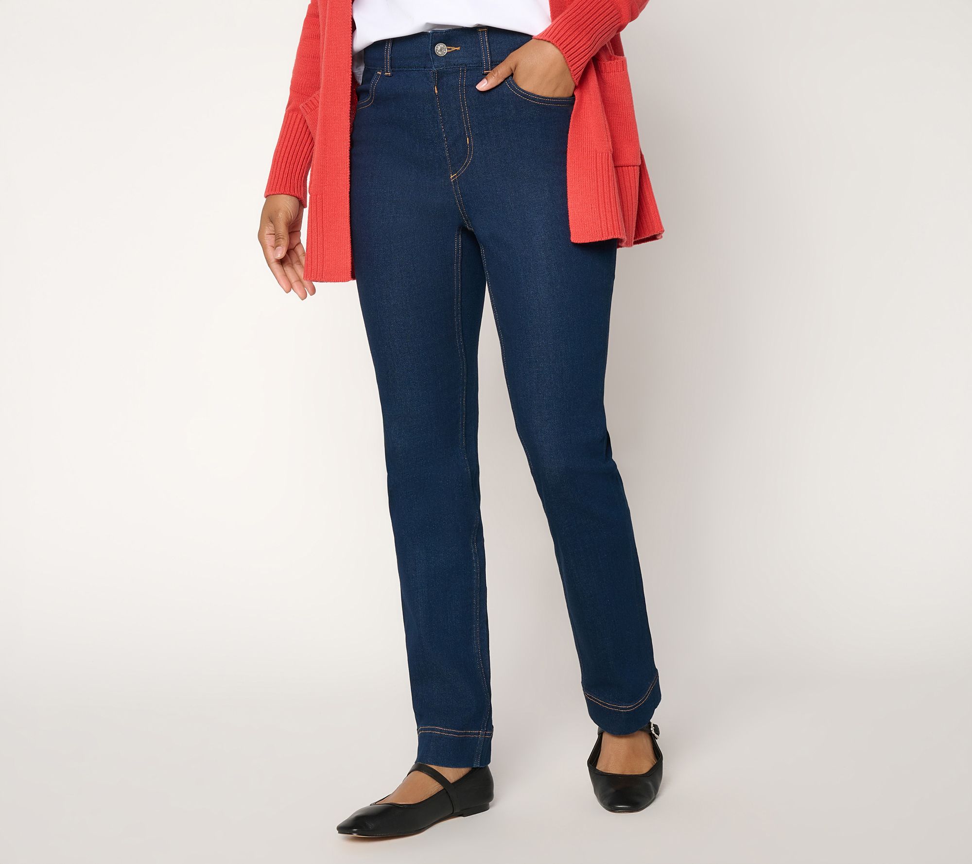 Denim & Co. Pet Indigo So Soft Denim Straight- Leg Jeans