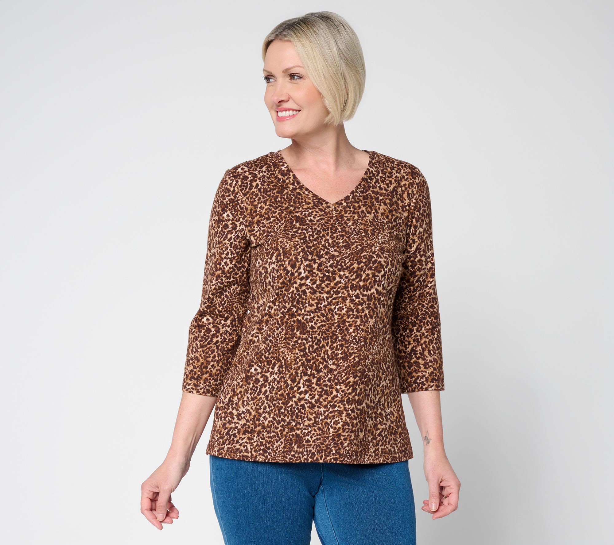 Denim & Co. Essentials Jersey 3/4 Sleeve V-Neck Top - QVC.com