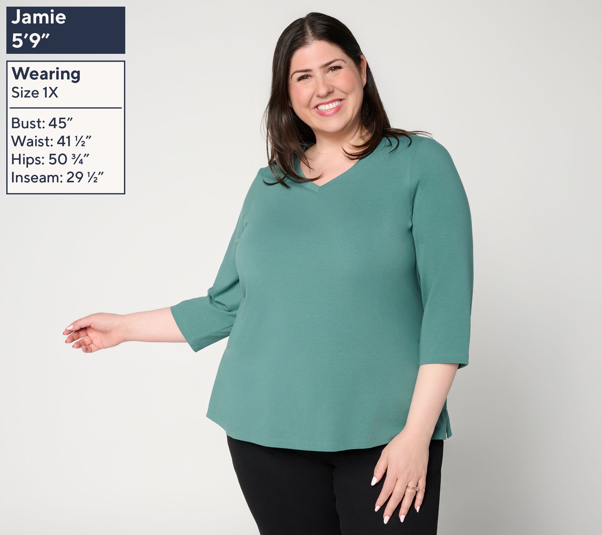 Denim & Co. Essentials Jersey 3/4 Sleeve V-Neck Top - QVC.com