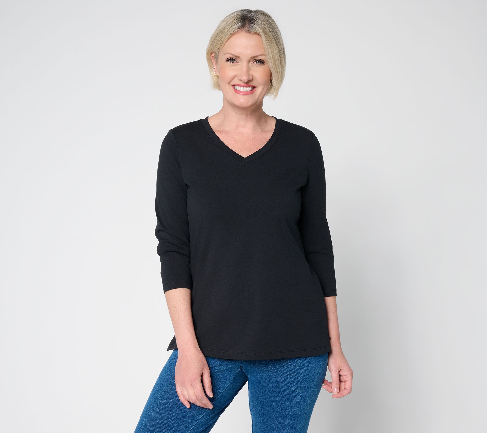 Denim & Co. Essentials Jersey 3/4 Sleeve V-Neck Top