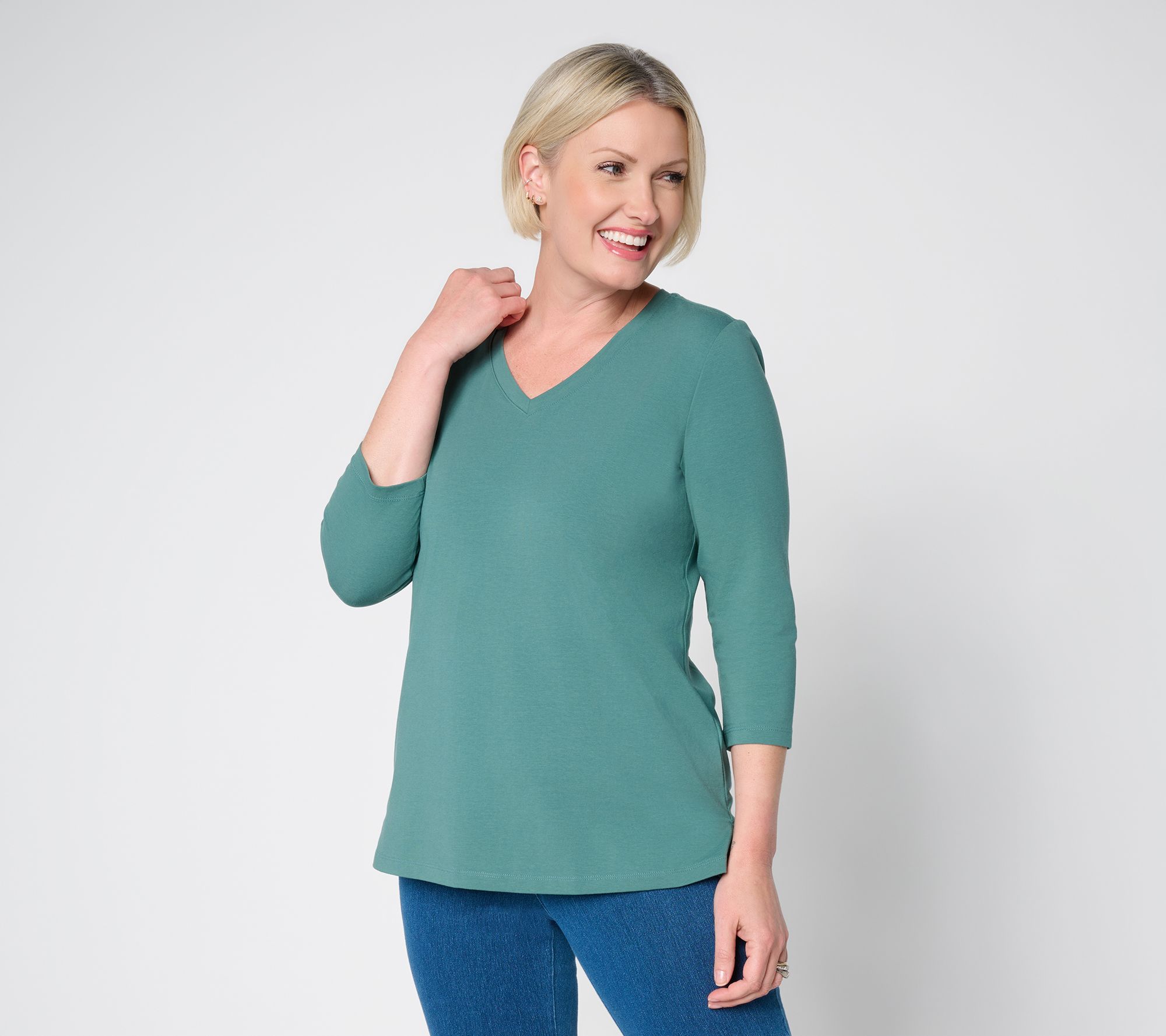 Denim & Co. Essentials Jersey 3/4 Sleeve V-Neck Top