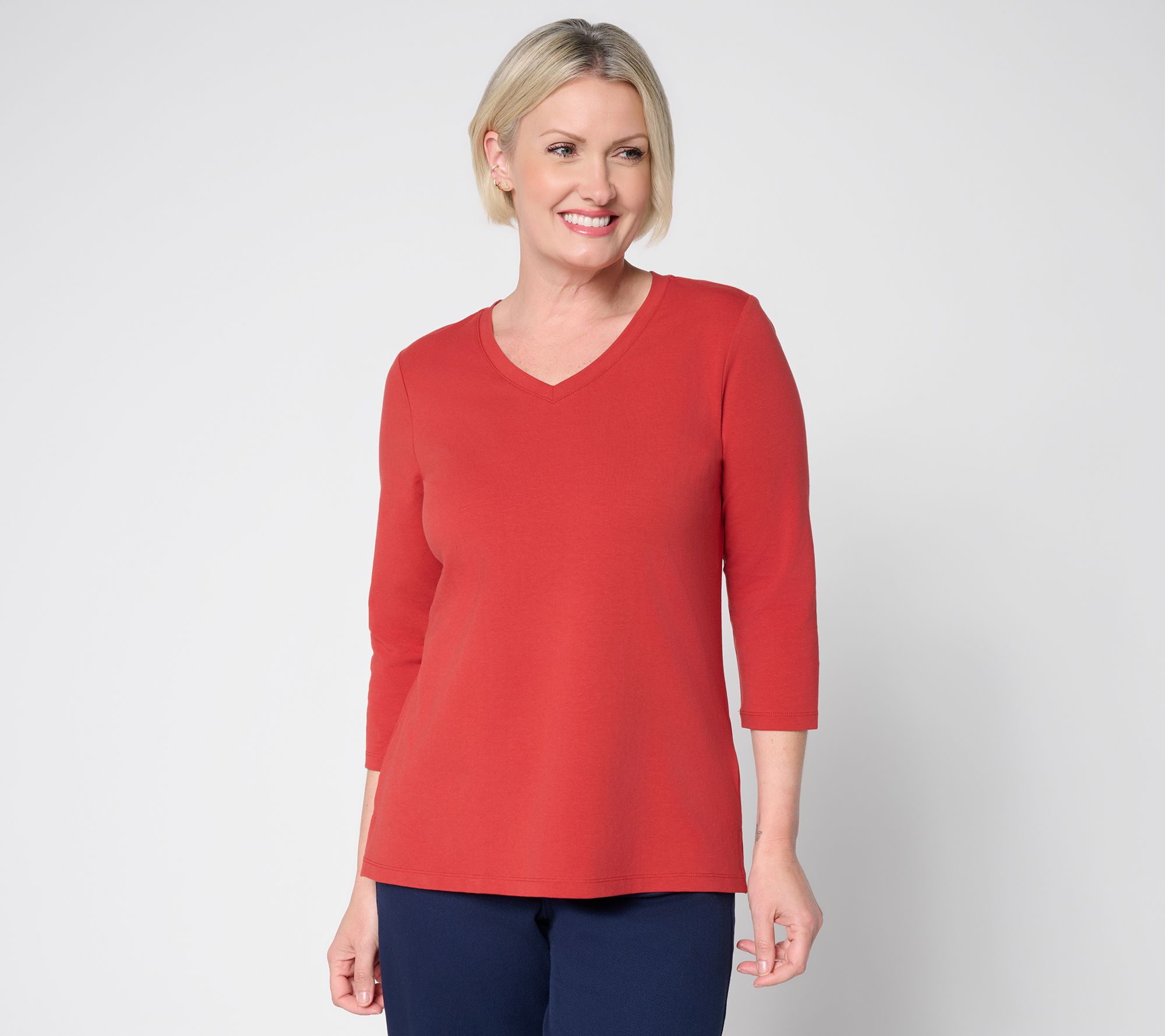 Denim & Co. Essentials Jersey 3/4 Sleeve V-Neck Top