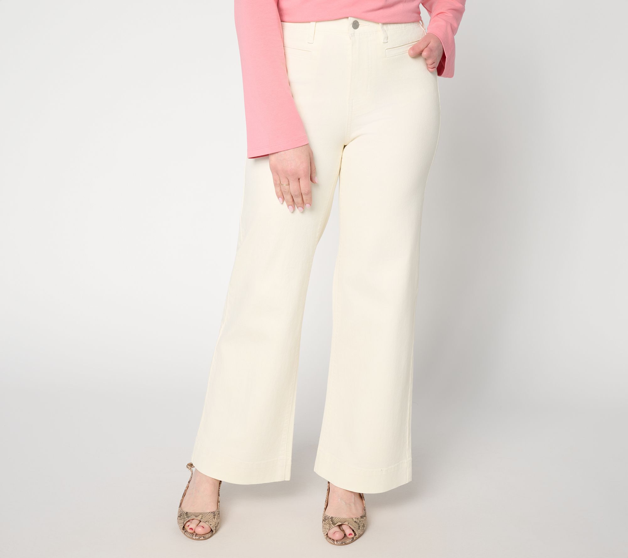 Me by Jennie Garth Petite Color Welt Pocket Wide Leg Jeans