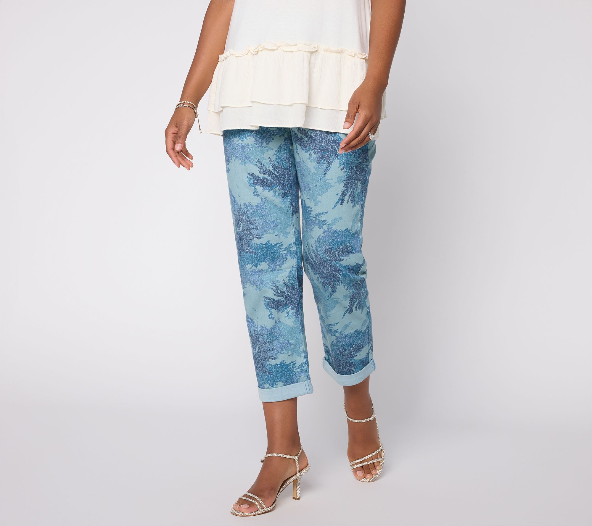 LOGO by Lori Goldstein Regular Boyfriend Ankle Printed Jean
