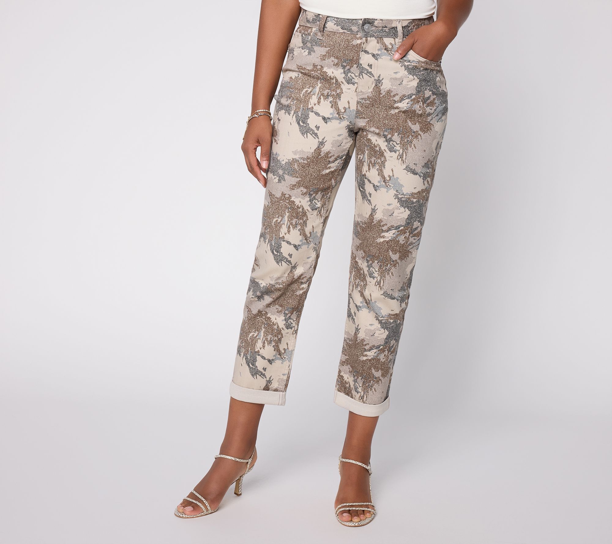 LOGO by Lori Goldstein Regular Boyfriend Ankle Printed Jean