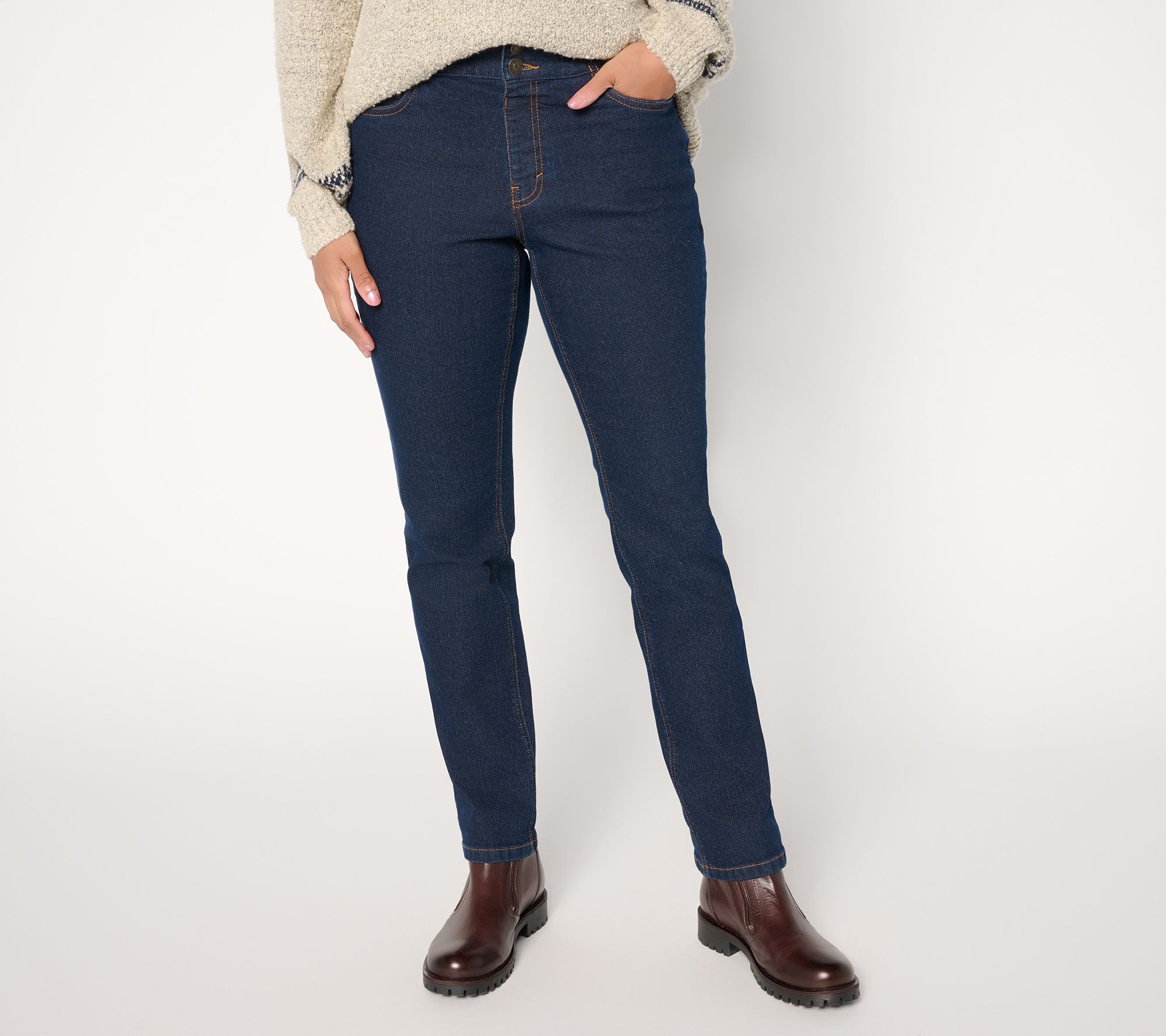 "As Is" Denim & Co. Reg Indigo Classic Stretch Double Button Jeans