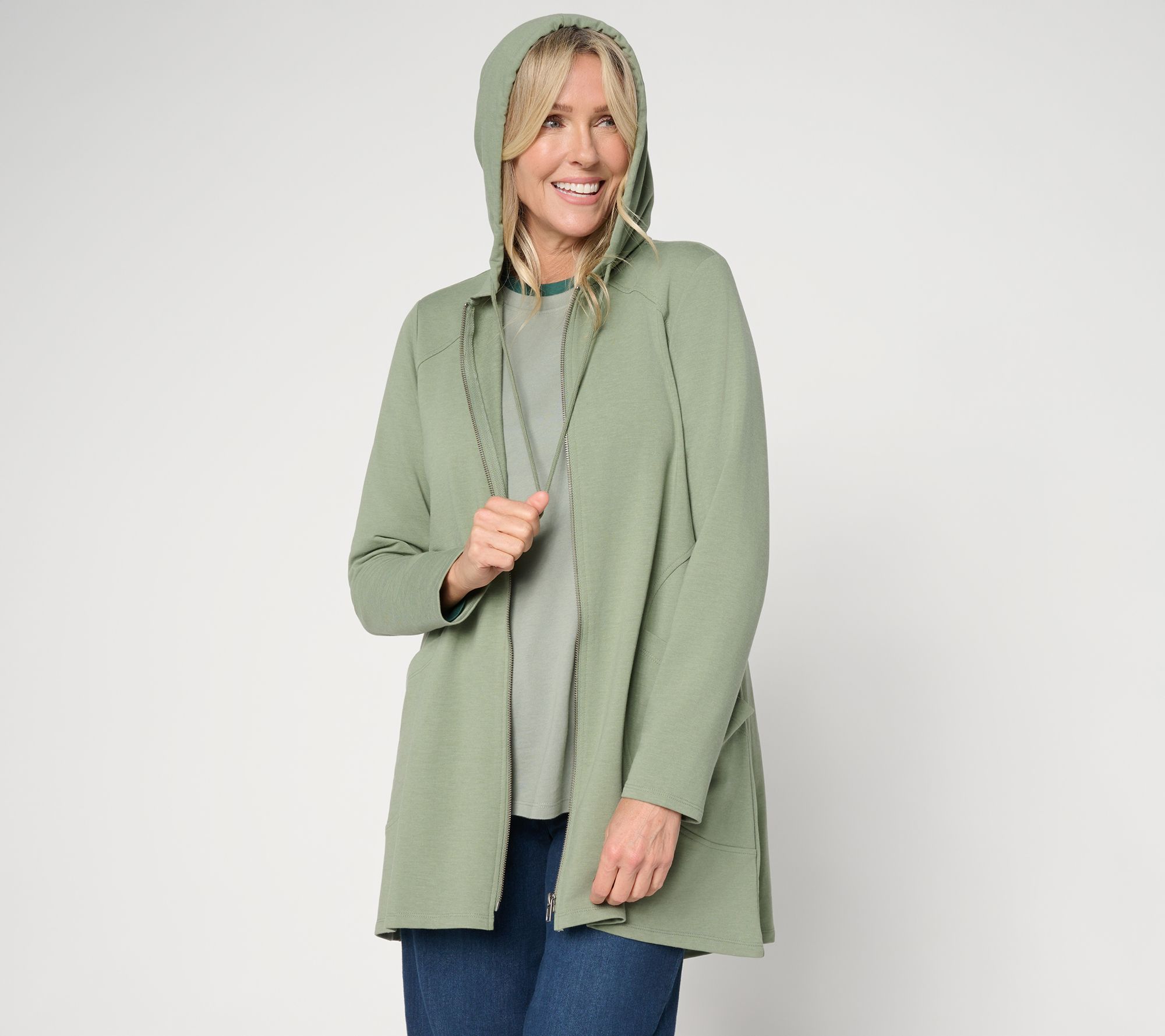 "As Is" LOGO by Lori Goldstein Petite Zip Front Hoodie With Pockets