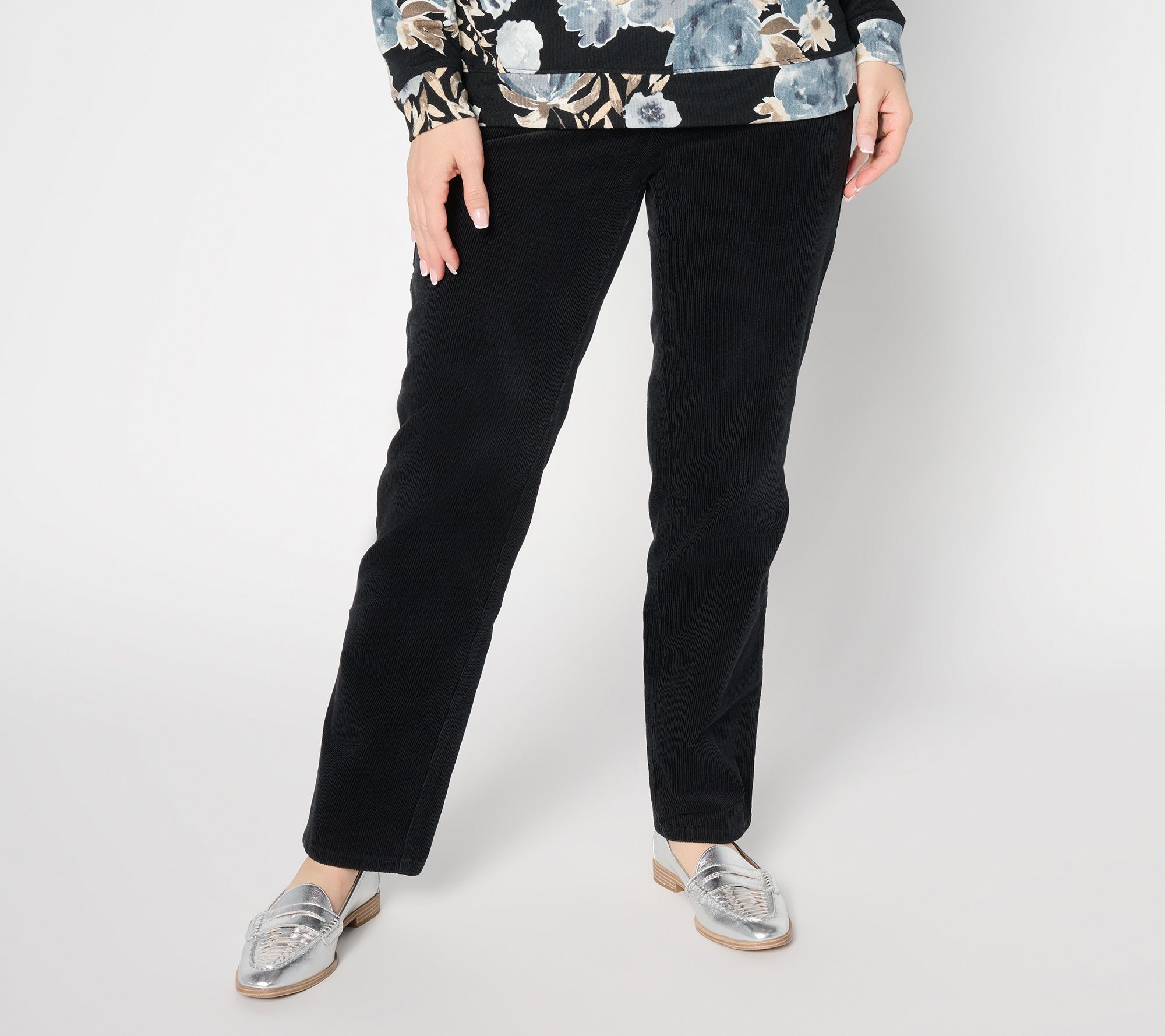 "As Is" Denim & Co. Pet Stretch Cord Straight Leg Pants