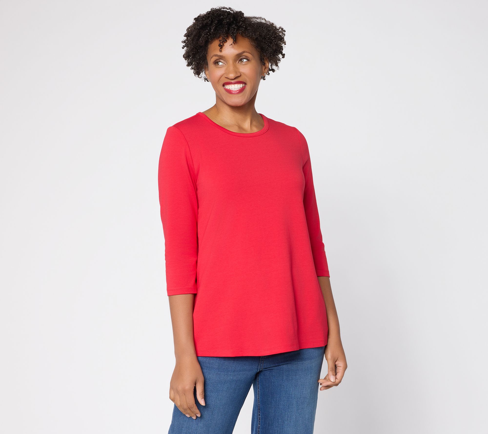 "As Is" Denim & Co. Essentials Favorite Jersey 3/4 Sleeve Top w/ Back Pleat