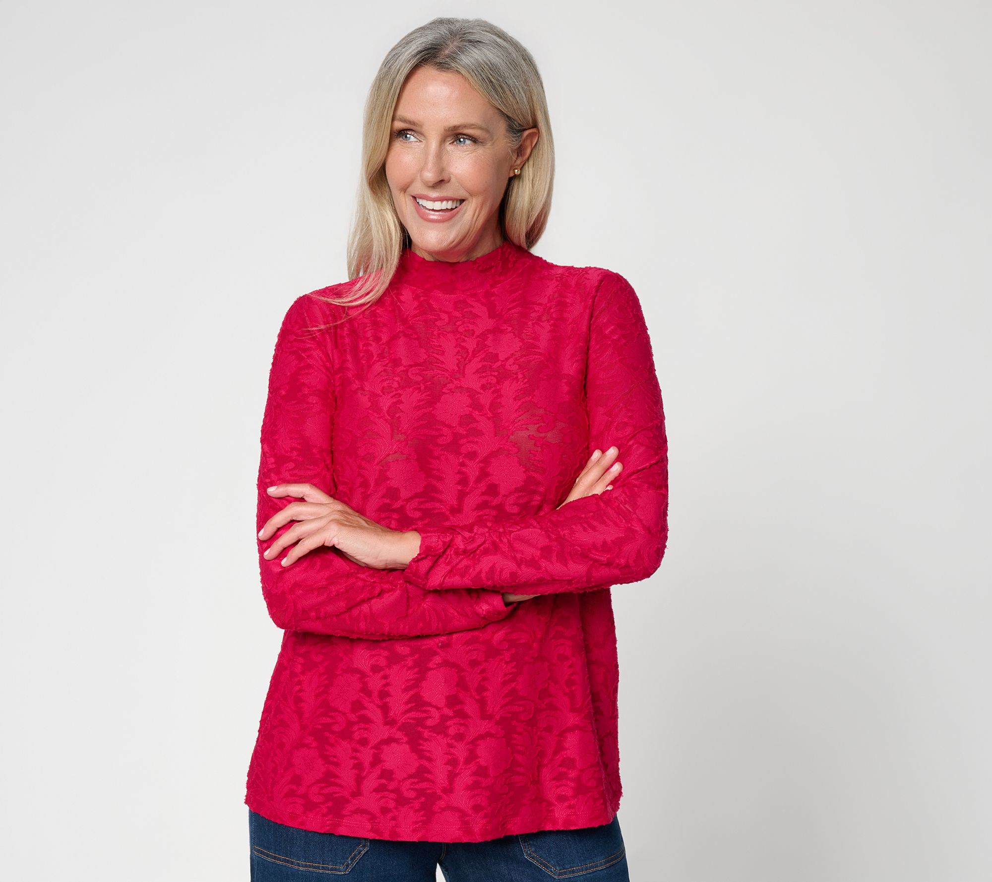  LOGO Layers by Lori Goldstein Regular Textured Knit Mock Neck Top