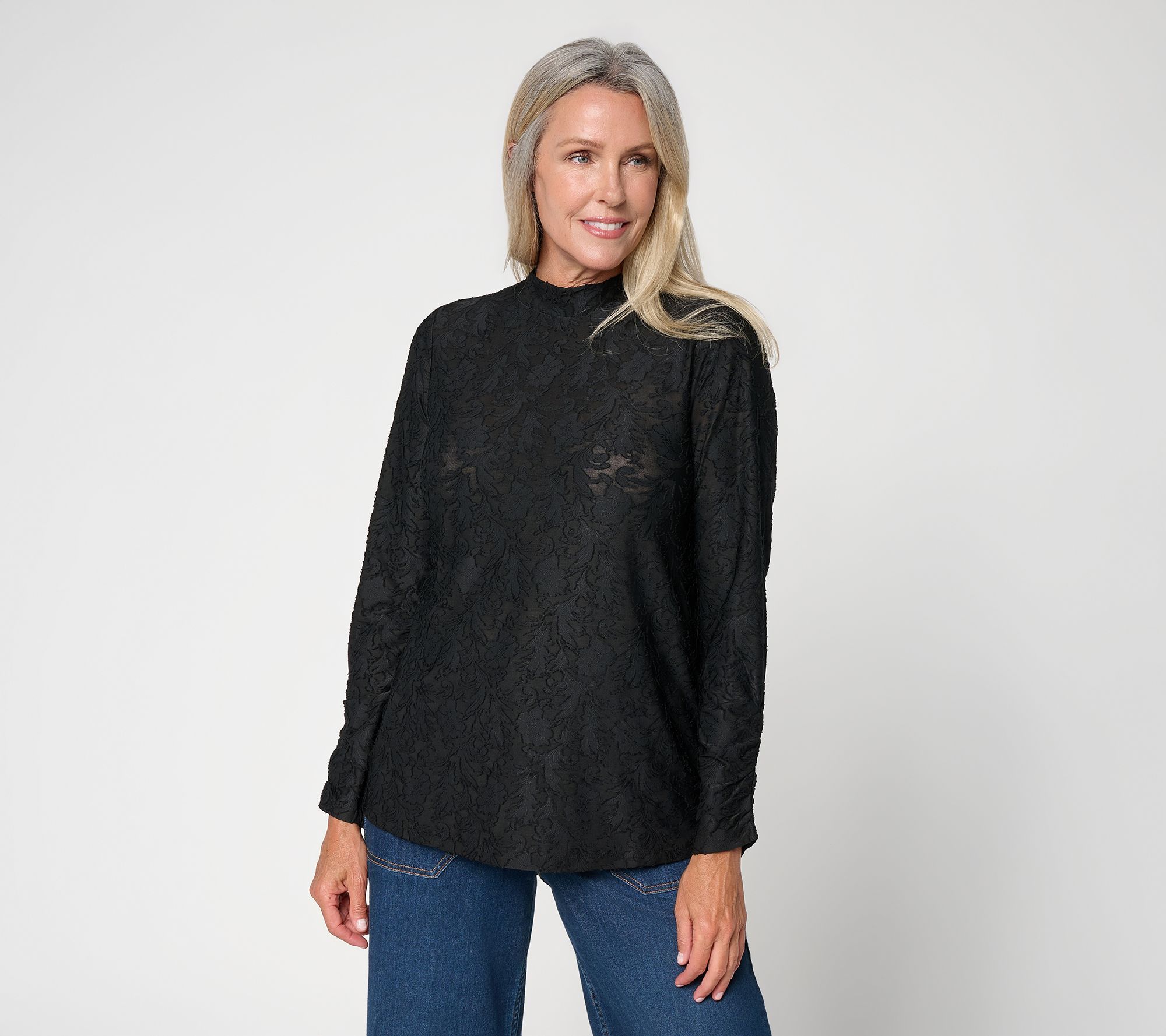 LOGO Layers by Lori Goldstein Regular Textured Knit Mock Neck Top