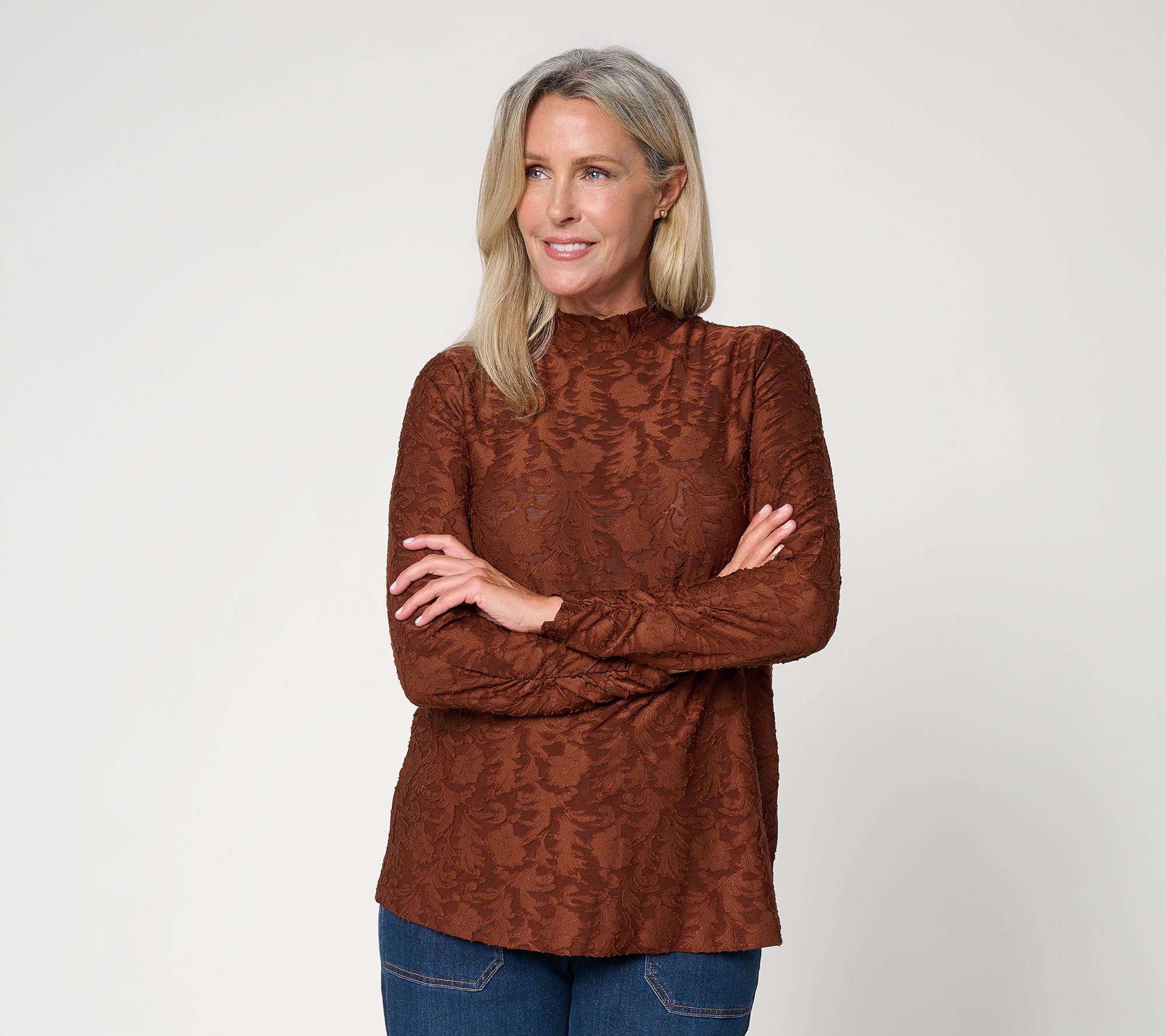 LOGO Layers by Lori Goldstein Regular Textured Knit Mock Neck Top