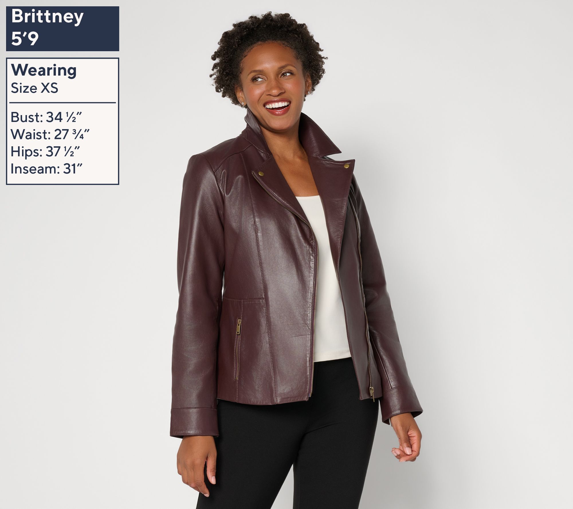 Denim & Co. Petite Lamb Leather Moto Jacket with Pockets | QVC