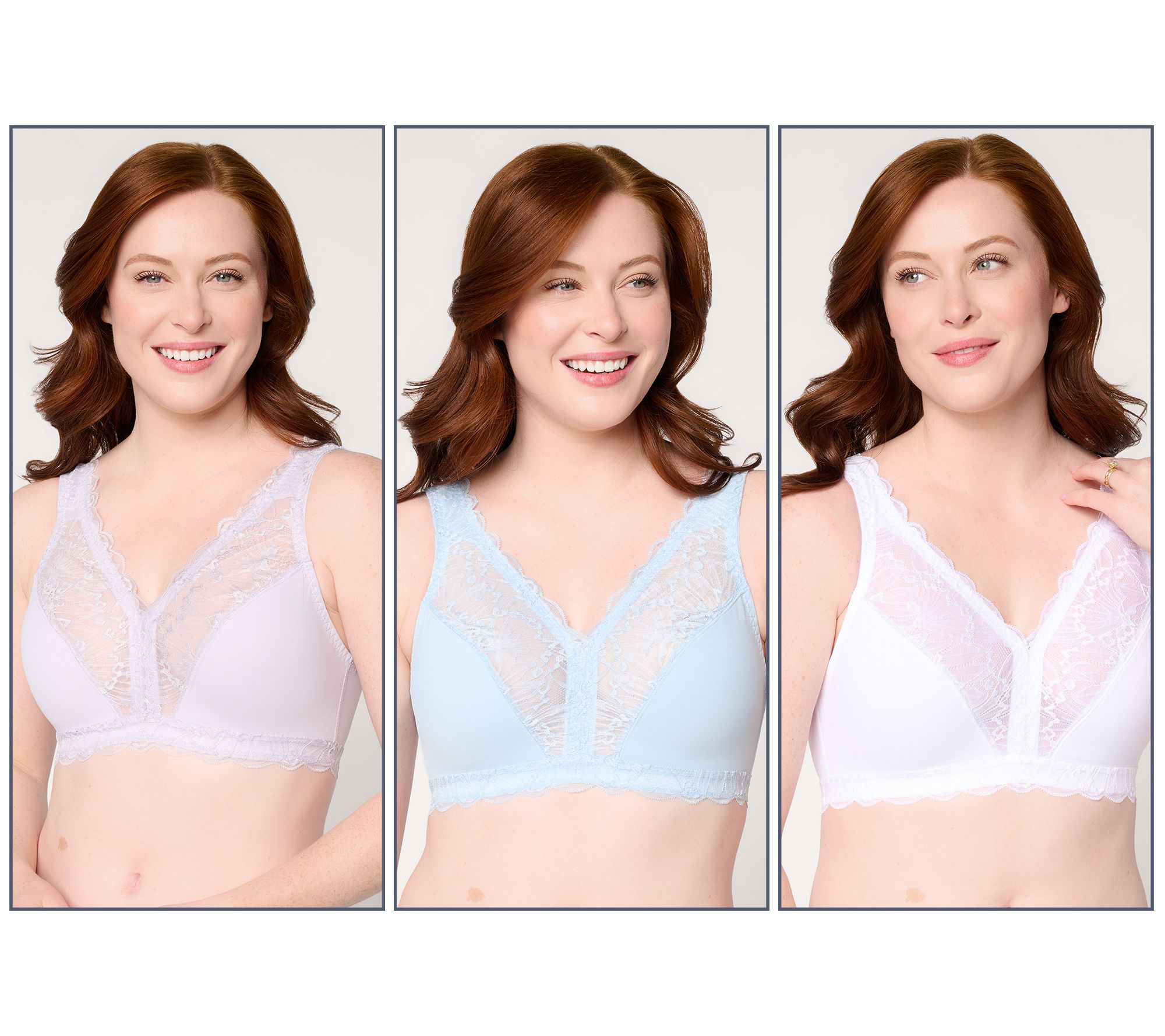 "As Is" Breezies Soft Support Lace Wirefree Unlined Bra S/3