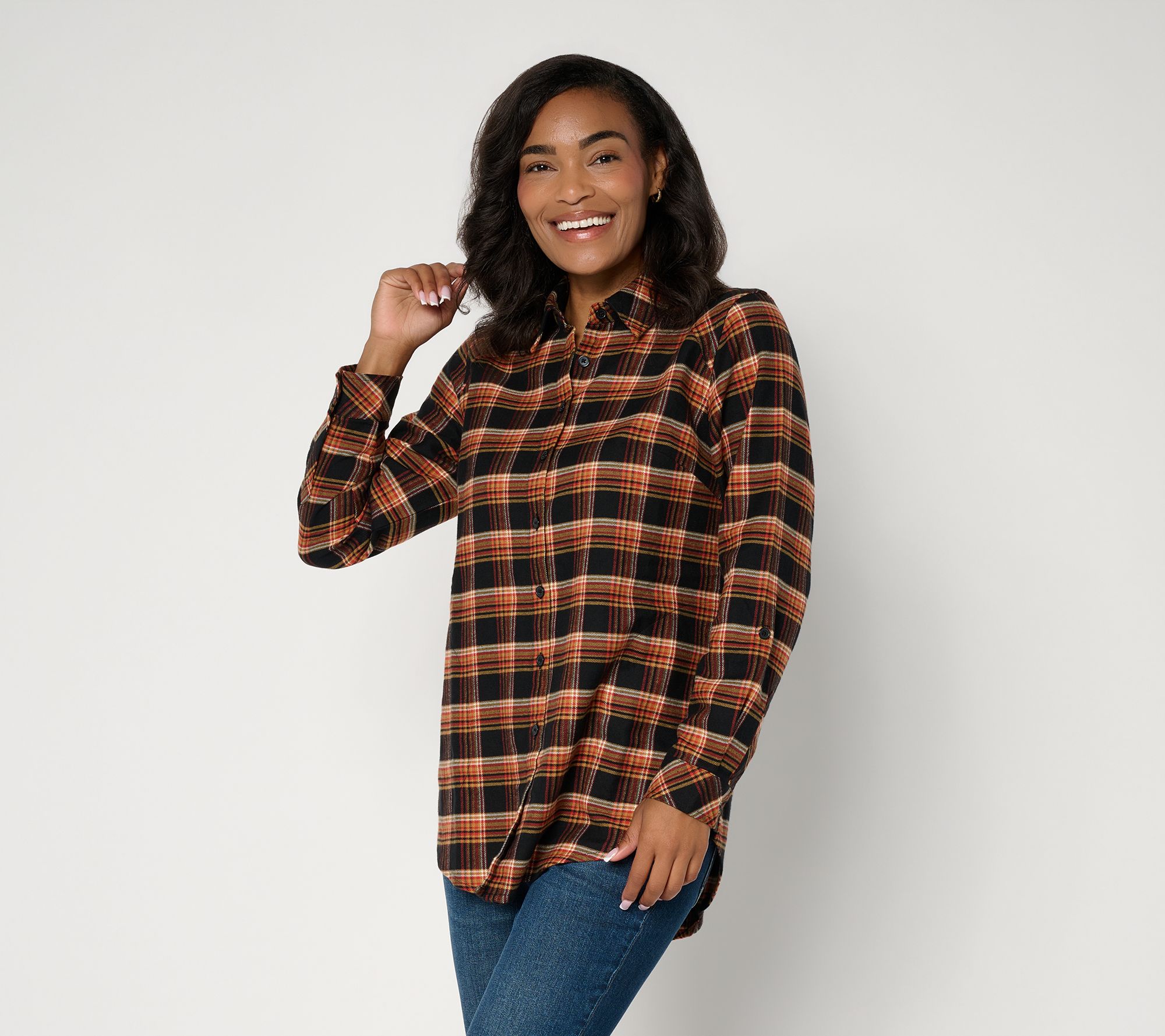 Joan Rivers Regular Double Brushed Flannel Boyfriend Shirt
