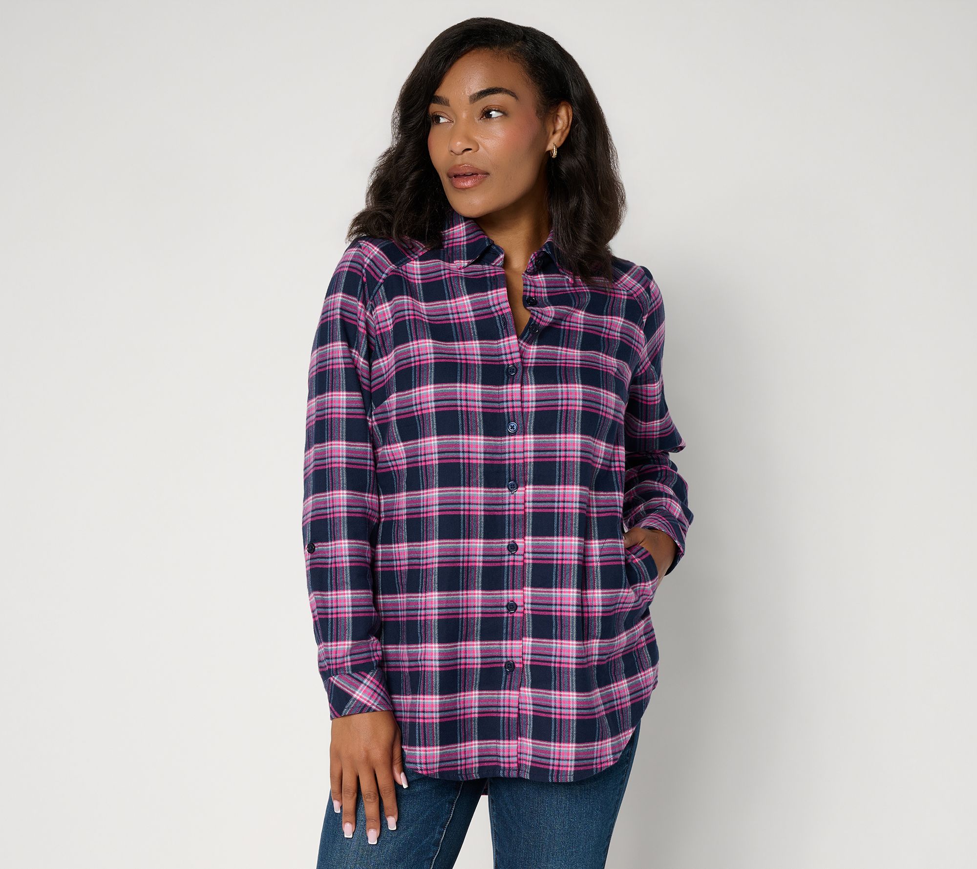 Joan Rivers Regular Double Brushed Flannel Boyfriend Shirt