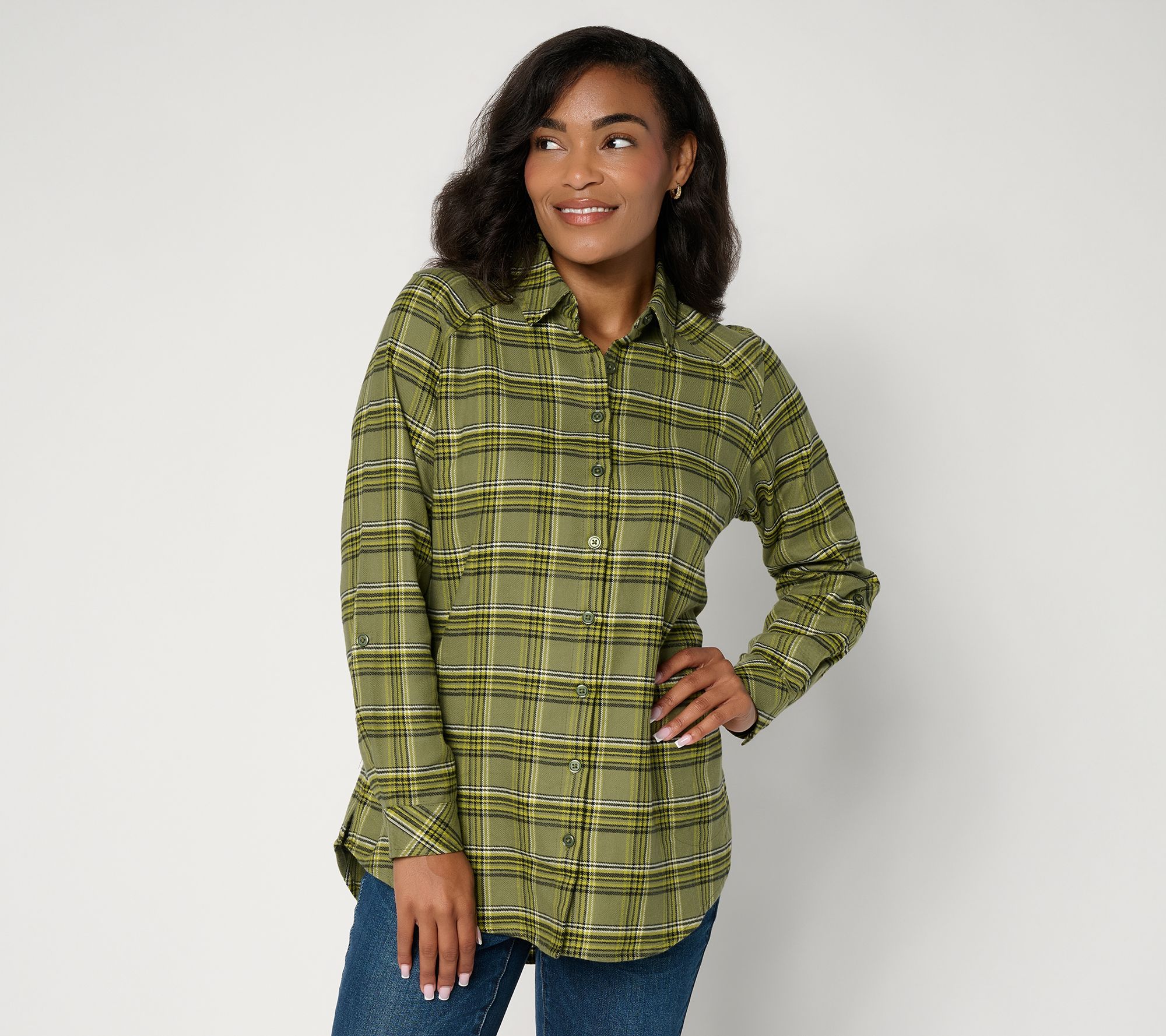 Joan Rivers Regular Double Brushed Flannel Boyfriend Shirt