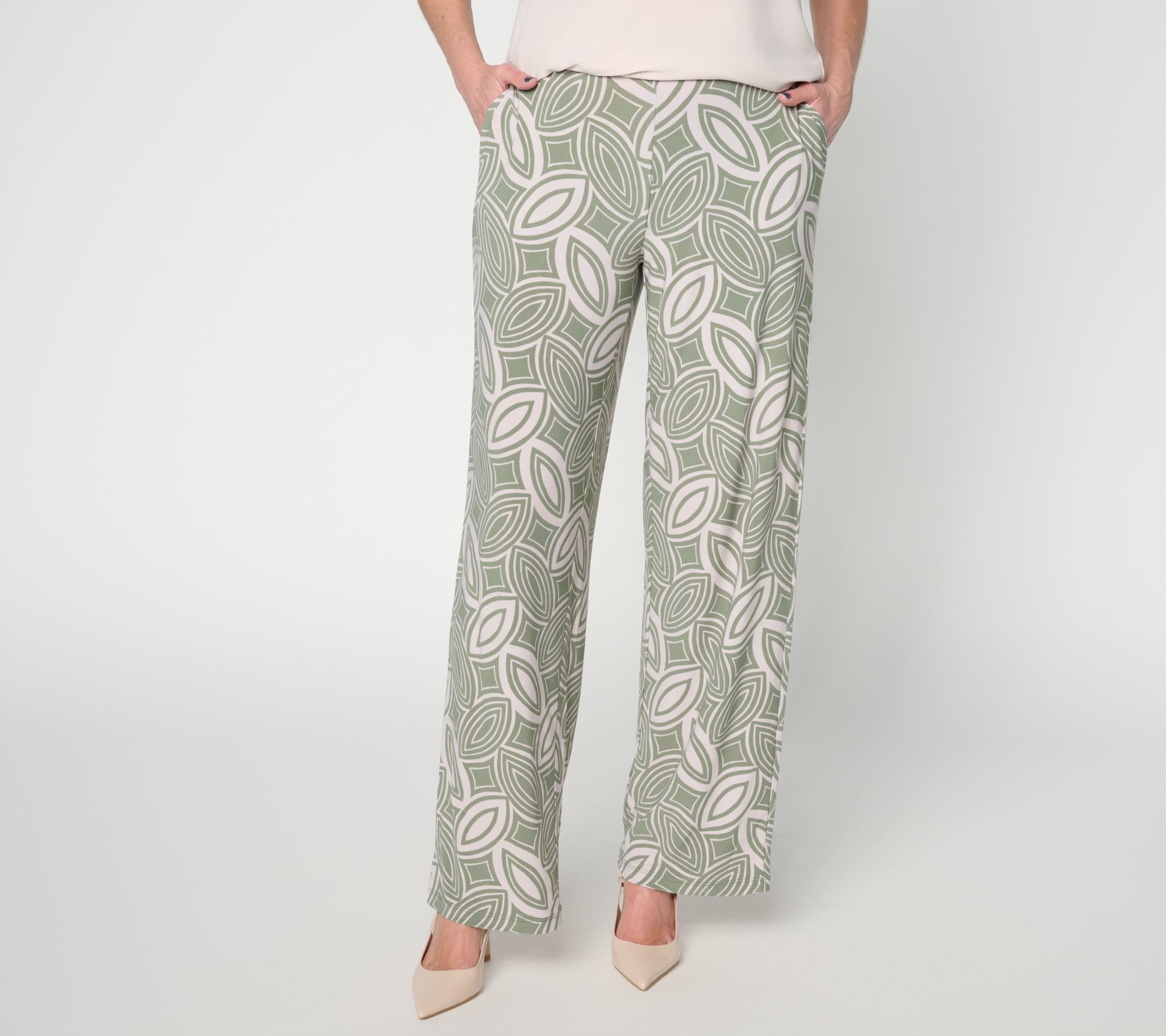 "As Is" Dennis Basso Regular Ilalia Knit Printed Pullon Wide Leg Pants