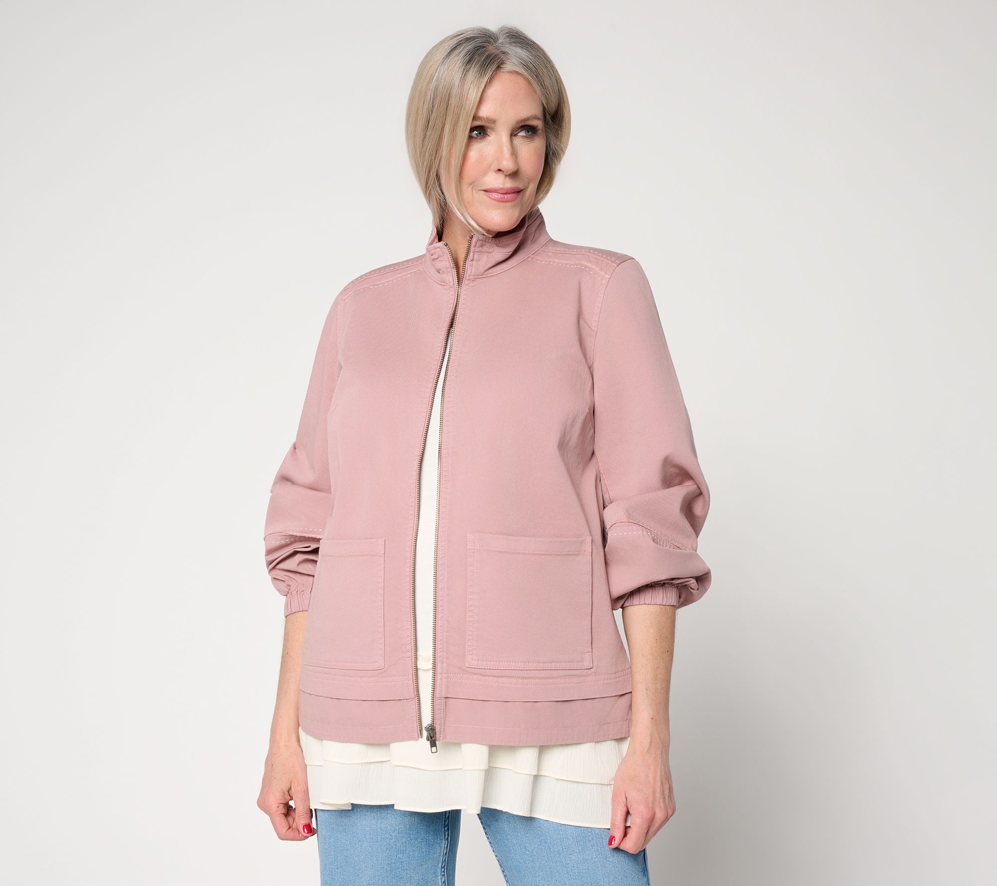 "As Is" LOGO Lavish by Lori Goldstein Mixed Media Zip Front Jacket