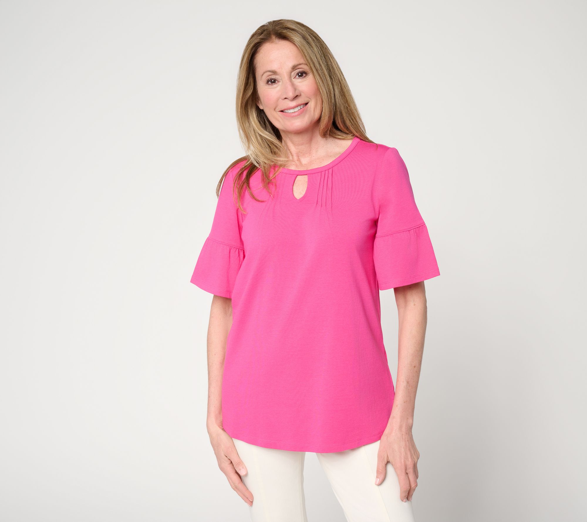 "As Is" Denim & Co. Regular Favorite Jersey Tunic with Ruffle Sleeves