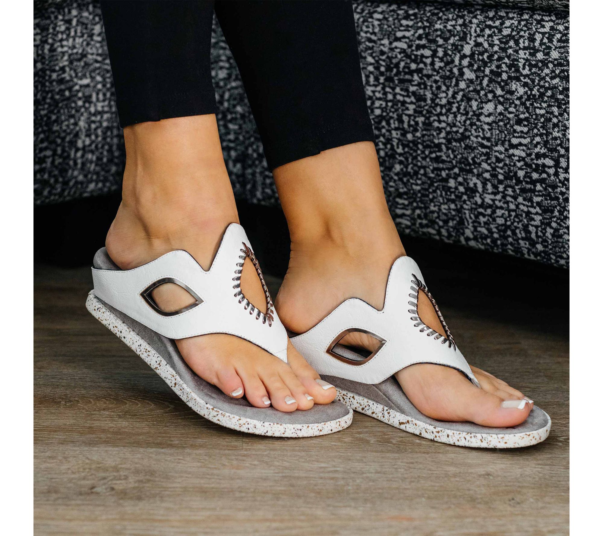 Modzori Lirah Reversible Wedge Sandal - Navy Flips to White - QVC.com