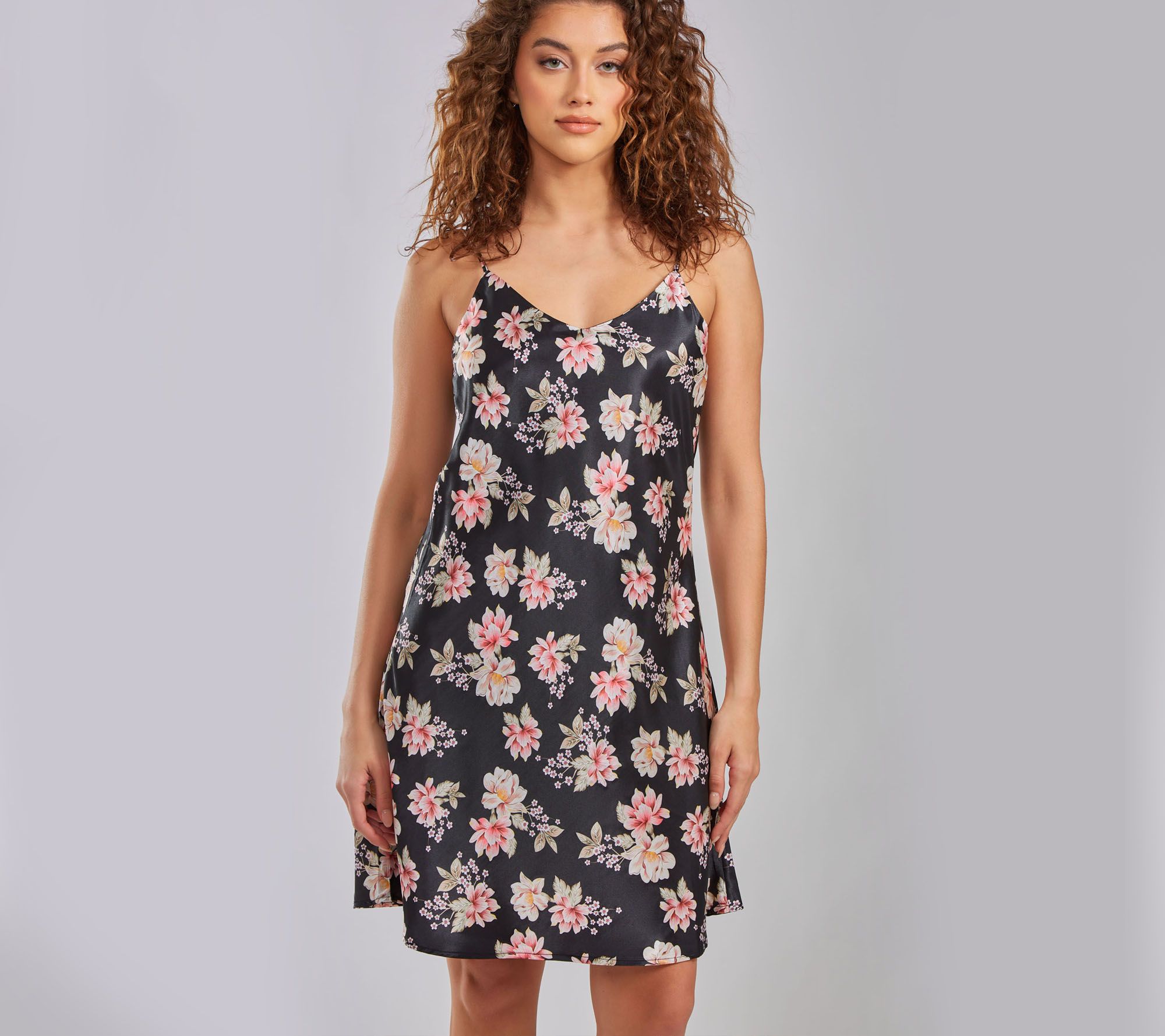 iCollection Floral A-line Satin Chemise-Dress