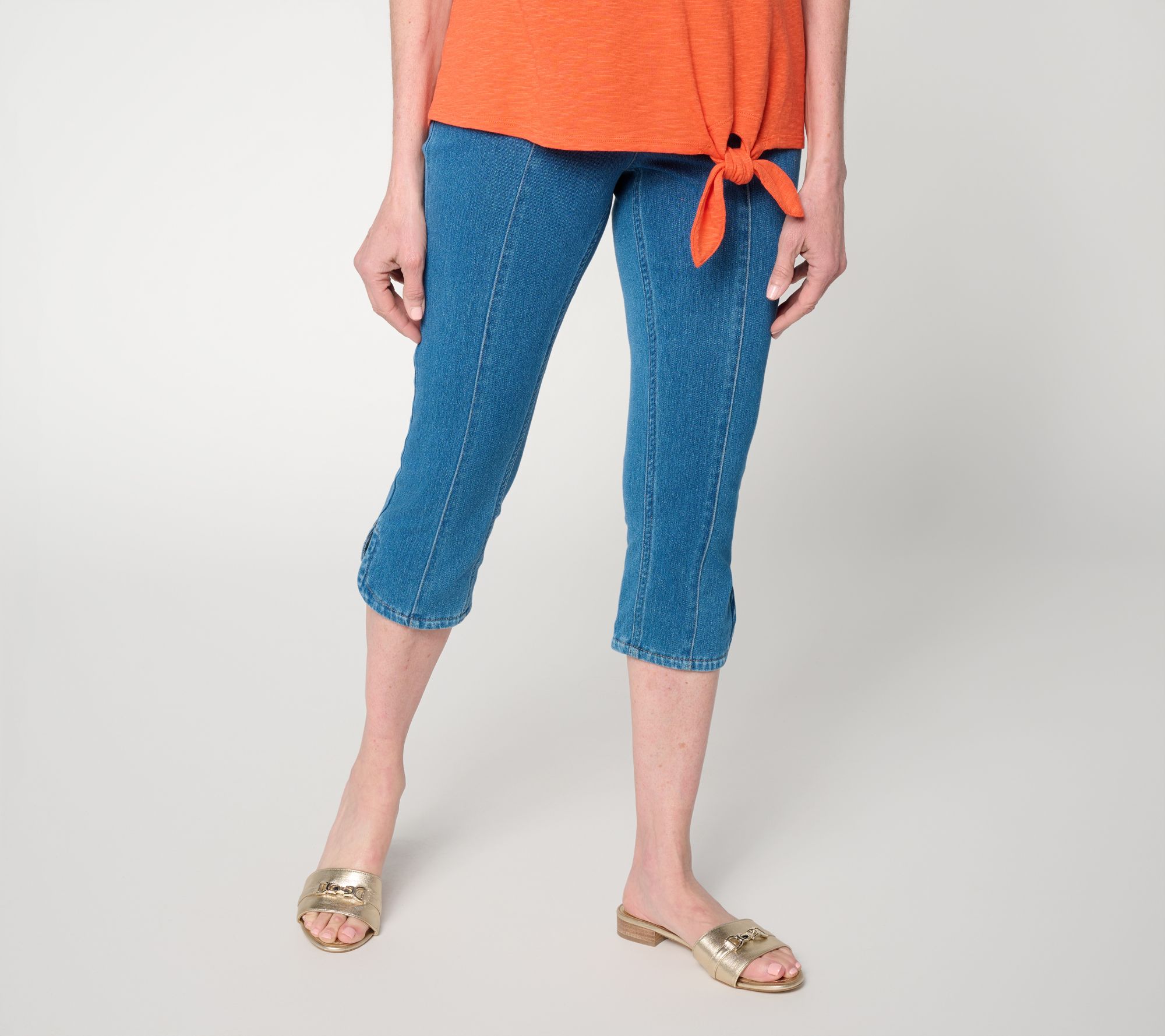 "As Is" Denim & Co. Regular Comfy Knit Air Hollywood Waist Capri Pants