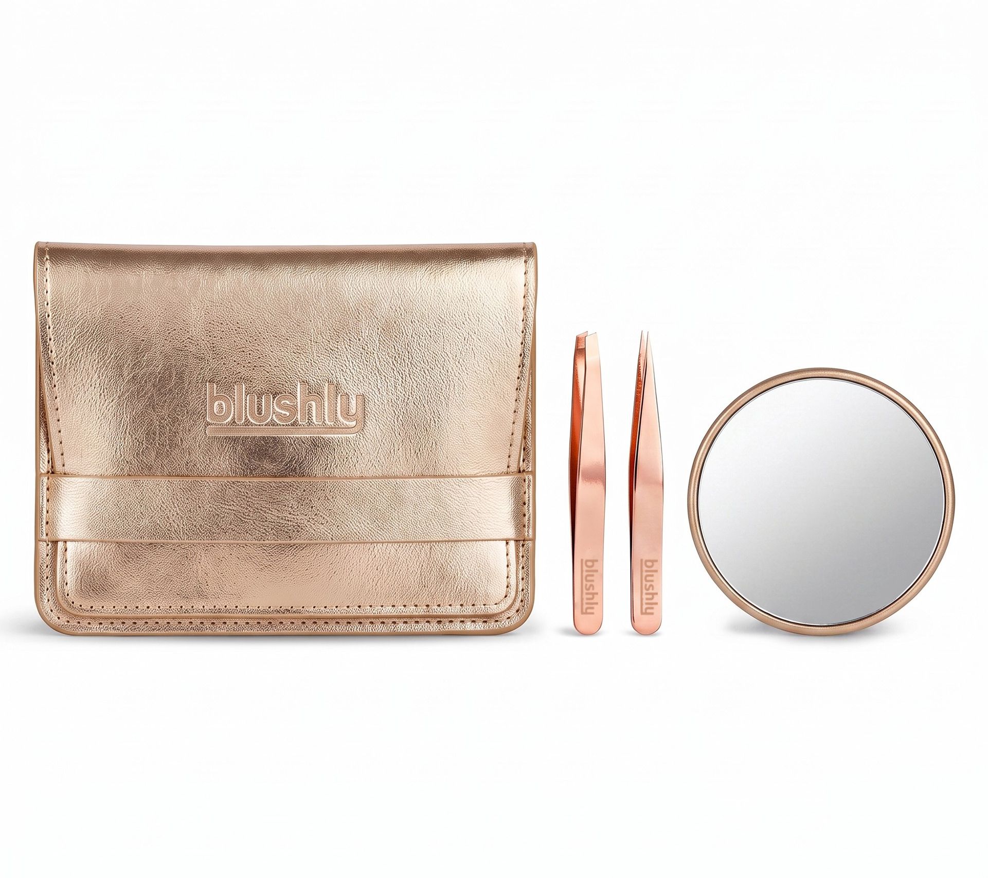 Blushy Set of 2 Tweezers with Mirror and Case