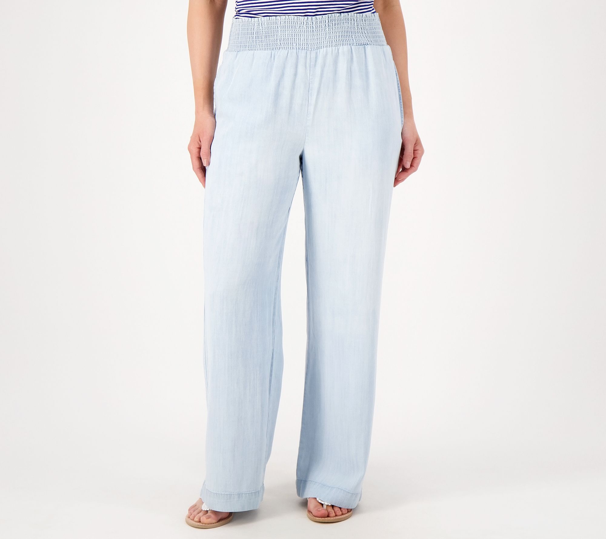 Side Stitch Smocked-Waist Wide-Leg Pants